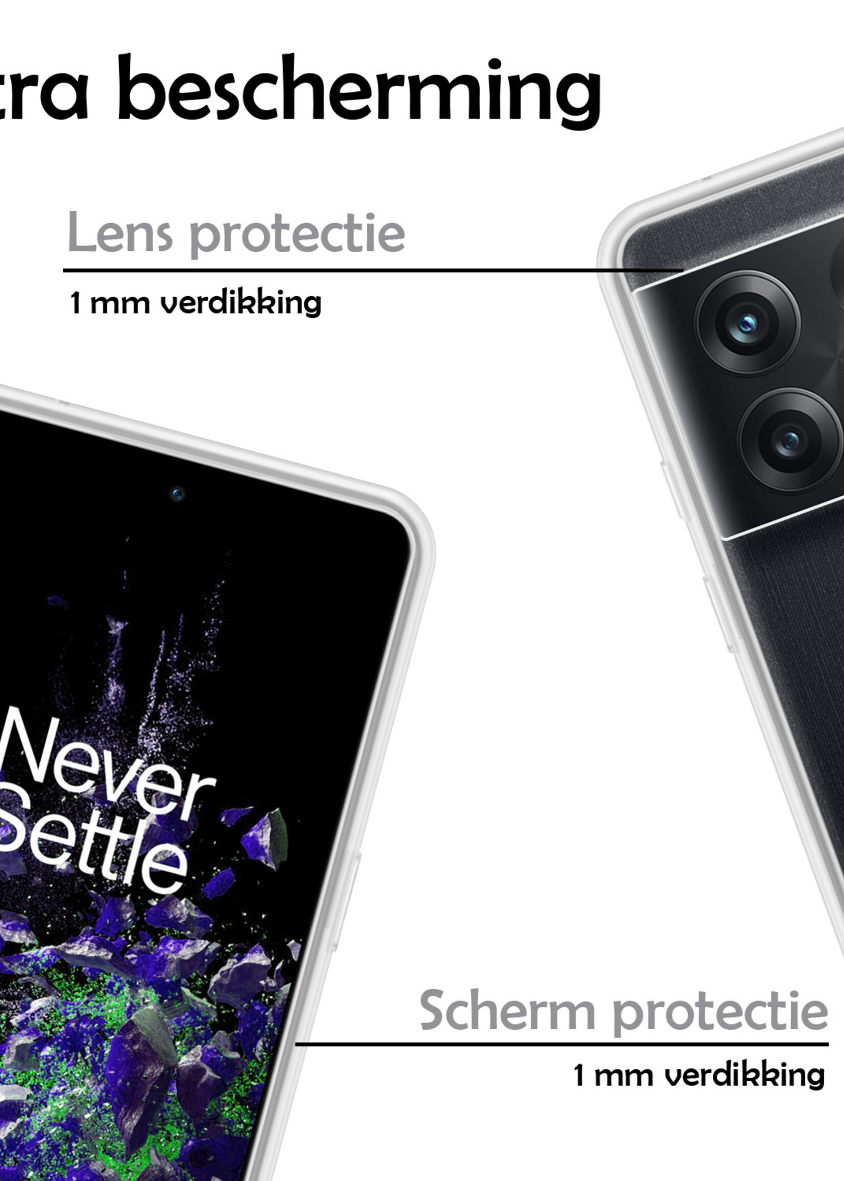 LUQ Hoesje Geschikt voor OnePlus 10T Hoesje Siliconen Case Met Screenprotector - Hoes Geschikt voor OnePlus 10T Hoes Siliconen - Transparant
