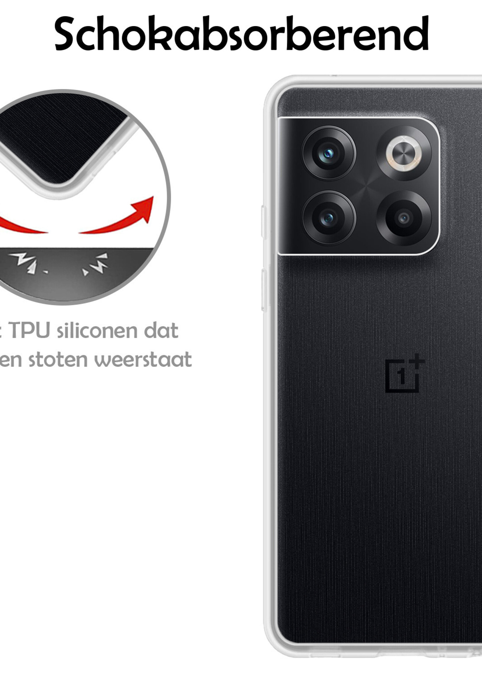 LUQ Hoesje Geschikt voor OnePlus 10T Hoesje Siliconen Case Met Screenprotector - Hoes Geschikt voor OnePlus 10T Hoes Siliconen - Transparant