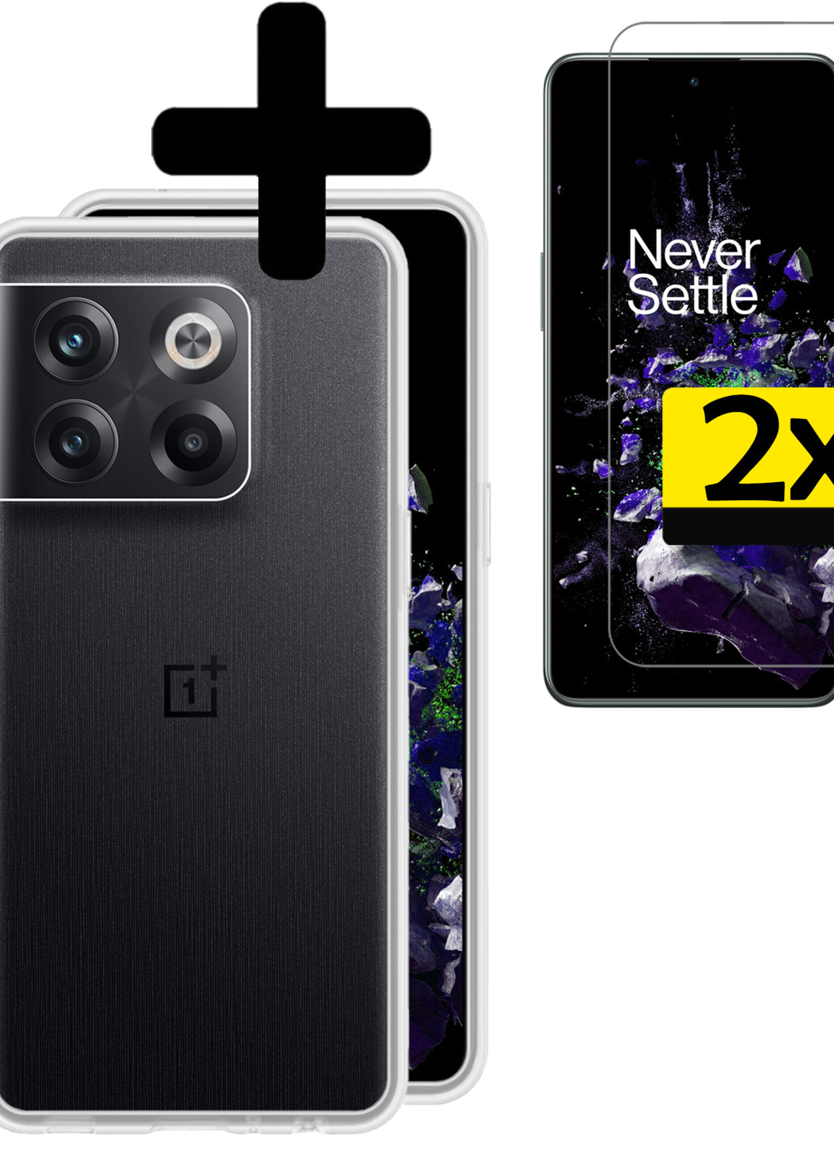 LUQ Hoesje Geschikt voor OnePlus 10T Hoesje Siliconen Case Met 2x Screenprotector - Hoes Geschikt voor OnePlus 10T Hoes Siliconen - Transparant