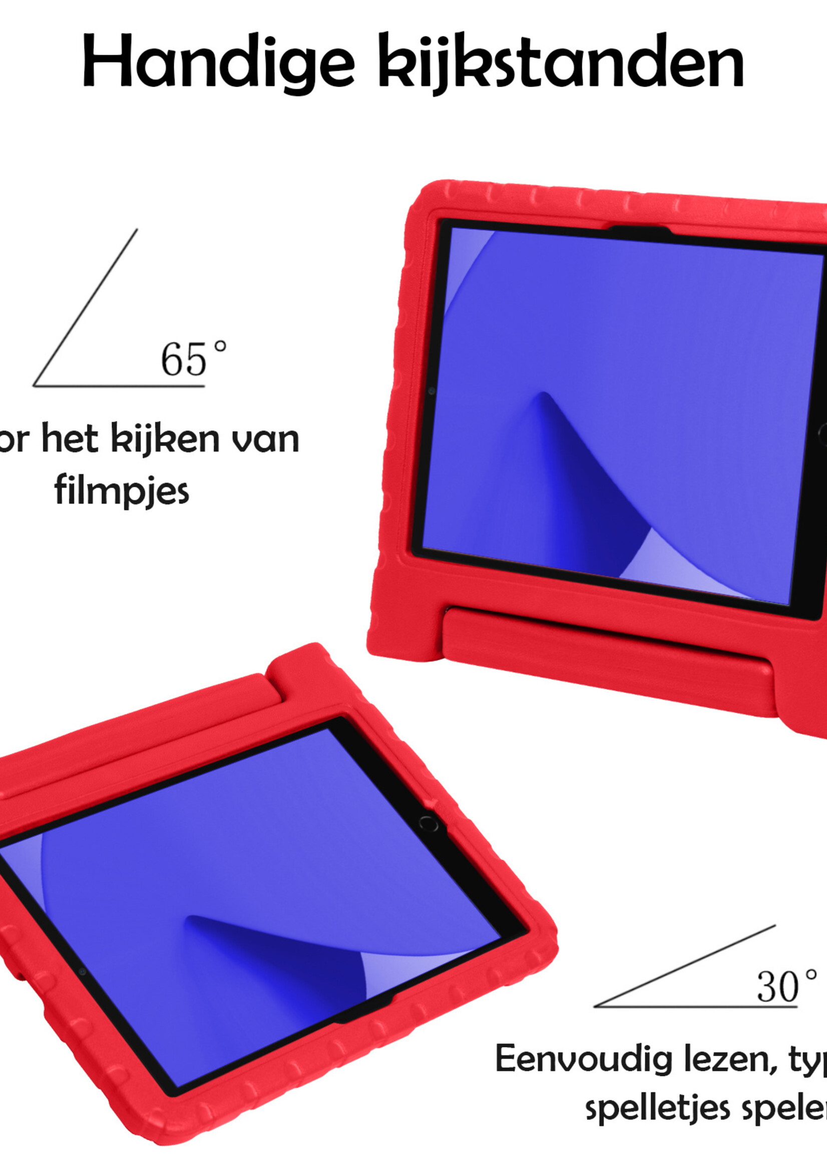 LUQ Hoes Geschikt voor iPad 10.2 2021 Hoes Kinder Hoesje Kids Case Kinderhoes Shockproof - Hoesje Geschikt voor iPad 9 Hoesje Kidscase - Rood