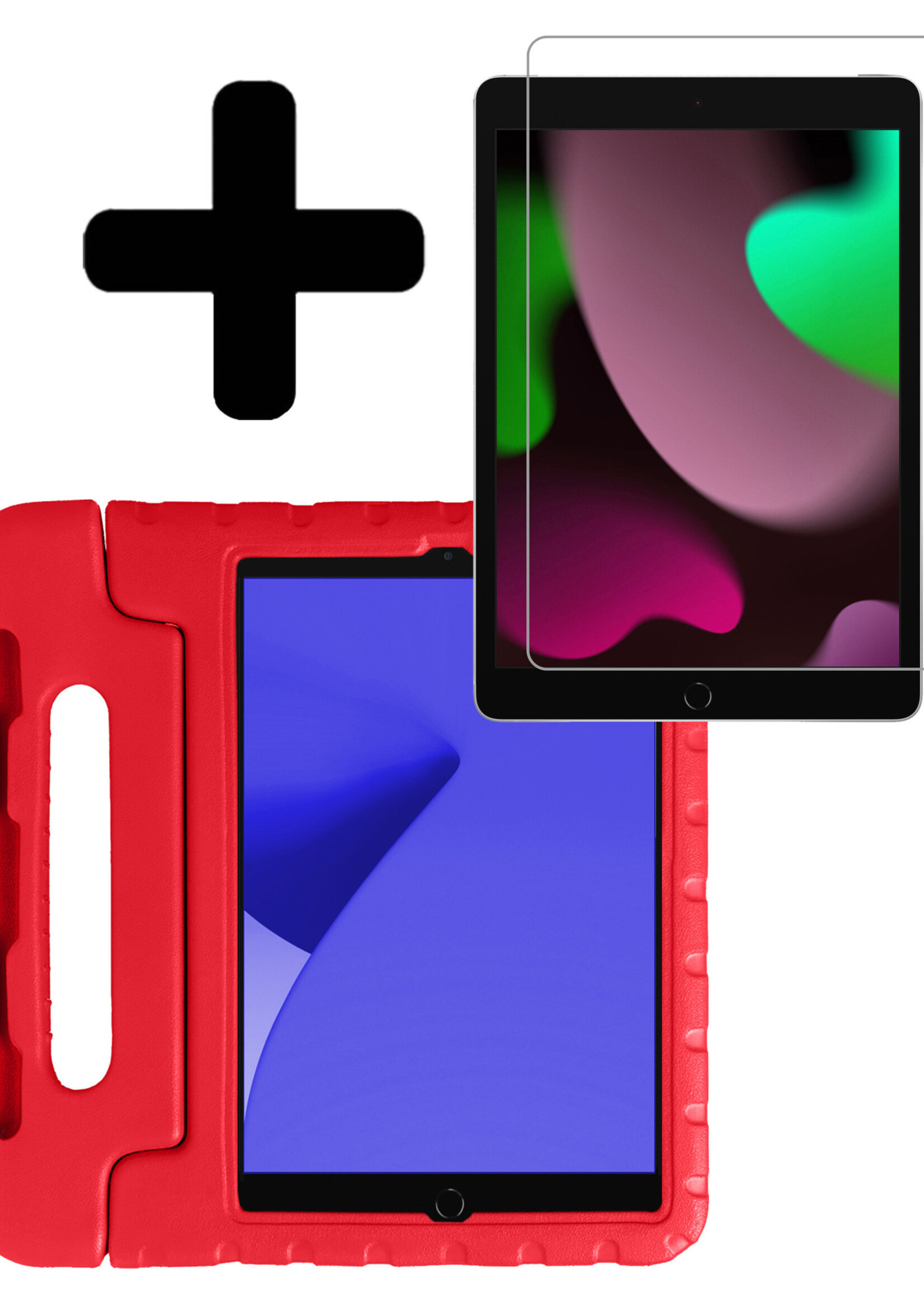 LUQ Hoes Geschikt voor iPad 10.2 2021 Hoes Kinder Hoesje Kids Case Kinderhoes Shockproof Met Screenprotector - Hoesje Geschikt voor iPad 9 Hoesje Kidscase - Rood