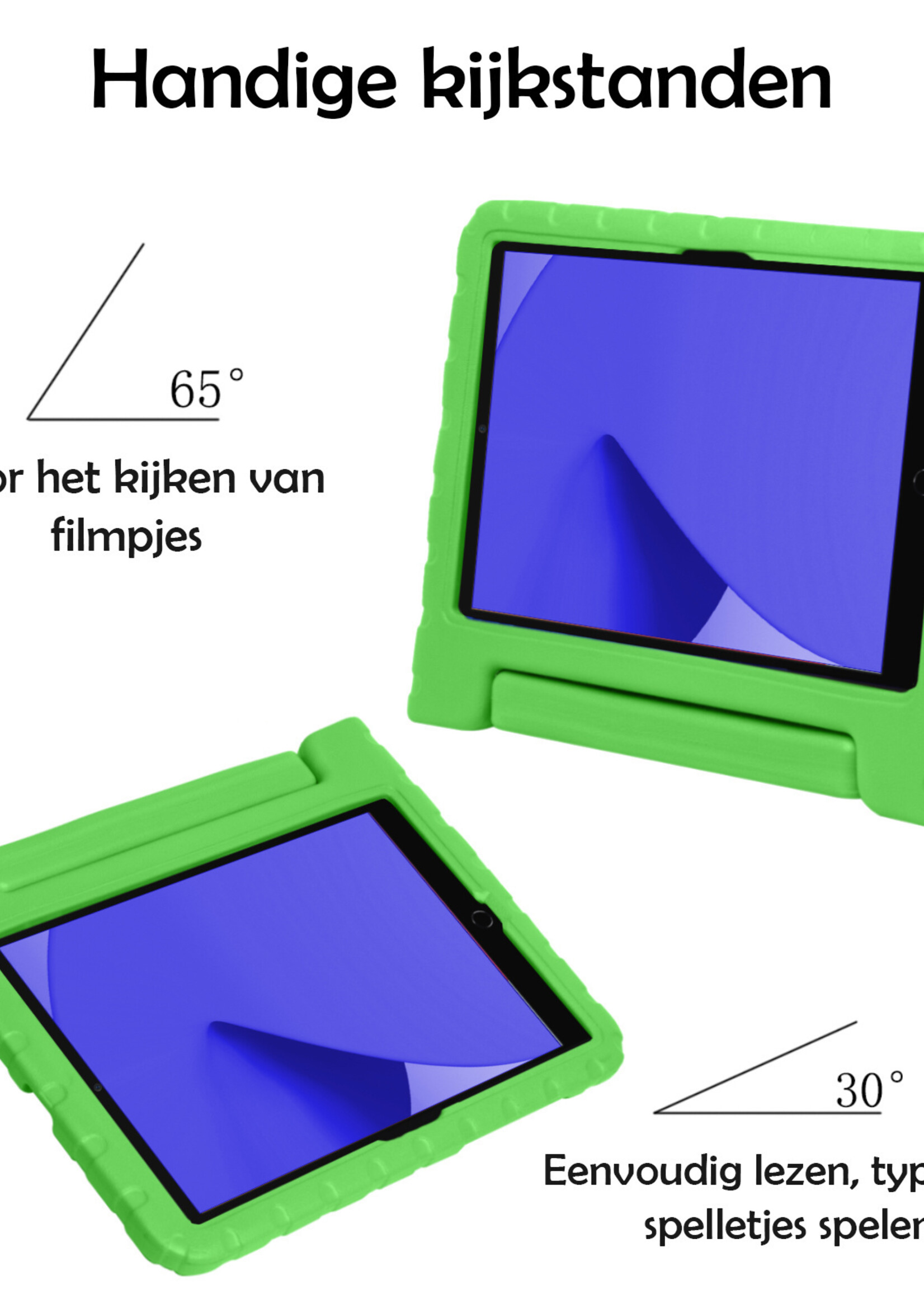 Hoes Geschikt voor iPad 10.2 2020 Hoes Kinder Hoesje Kids Case Kinderhoes Shockproof Met 2x Screenprotector - Hoesje Geschikt voor iPad 8 Hoesje Kidscase - Groen