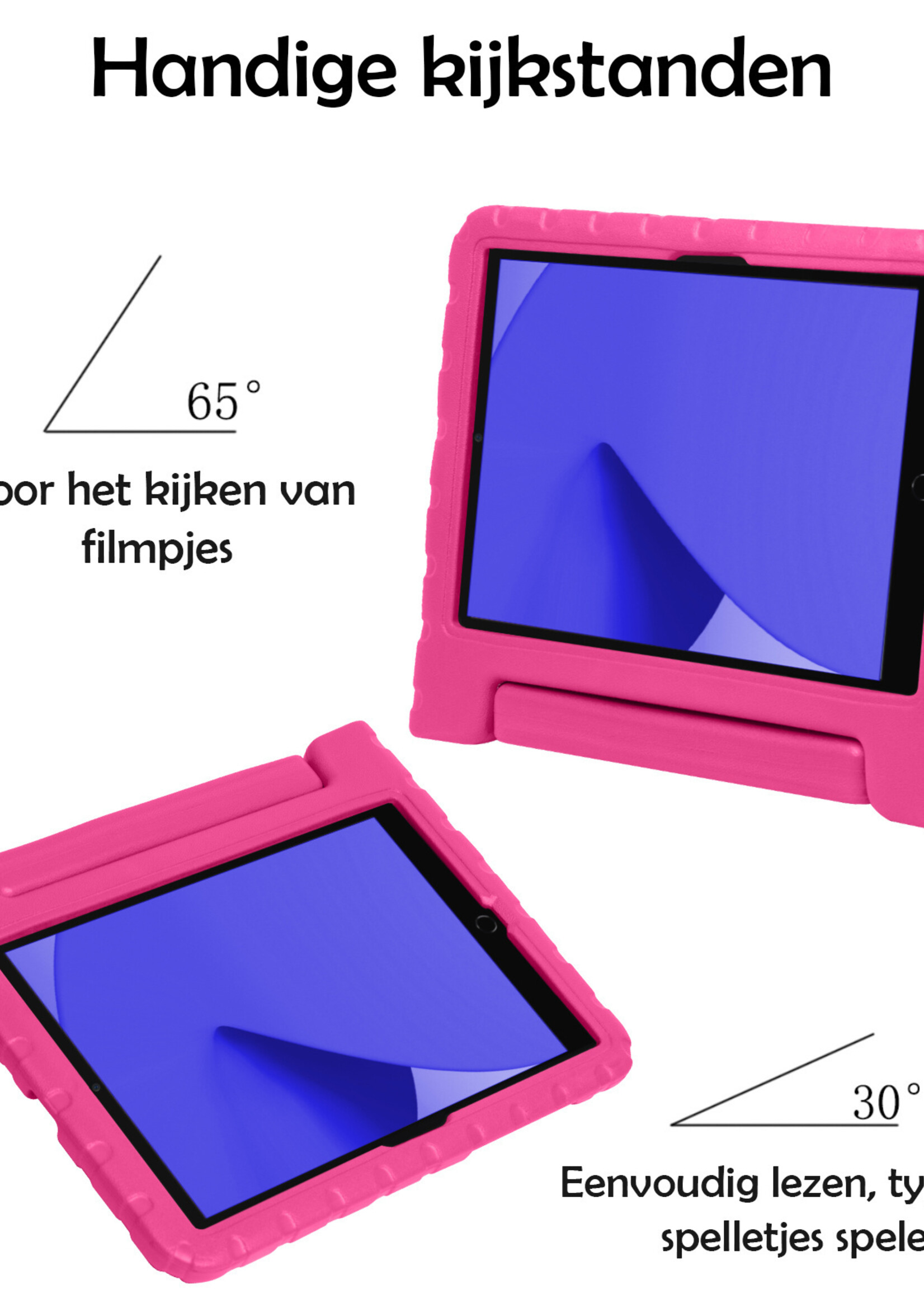 LUQ Hoes Geschikt voor iPad 10.2 2020 Hoes Kinder Hoesje Kids Case Kinderhoes Shockproof Met 2x Screenprotector - Hoesje Geschikt voor iPad 8 Hoesje Kidscase - Roze