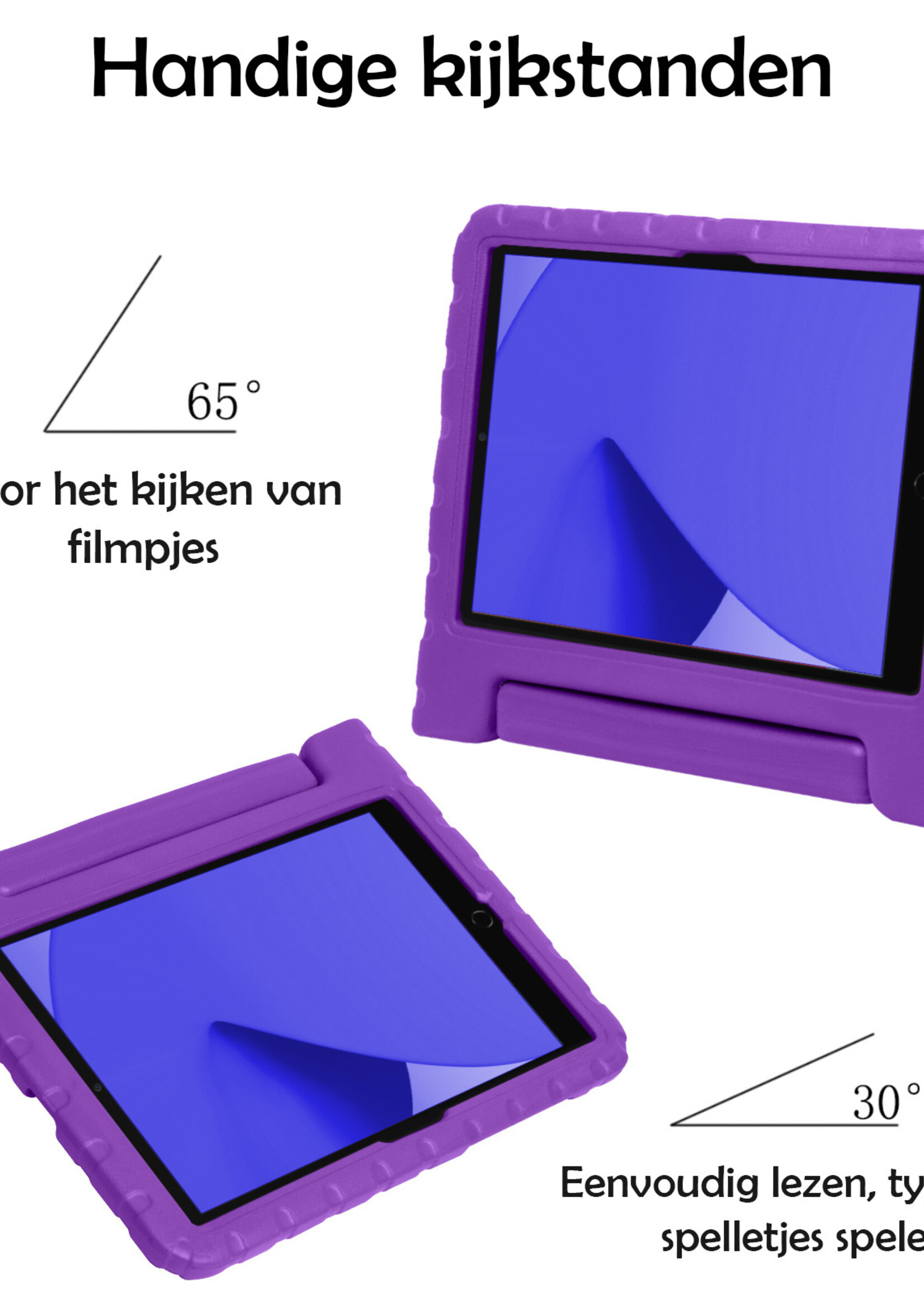 LUQ Hoes Geschikt voor iPad 10.2 2021 Hoes Kinder Hoesje Kids Case Kinderhoes Shockproof Met 2x Screenprotector - Hoesje Geschikt voor iPad 9 Hoesje Kidscase - Paars