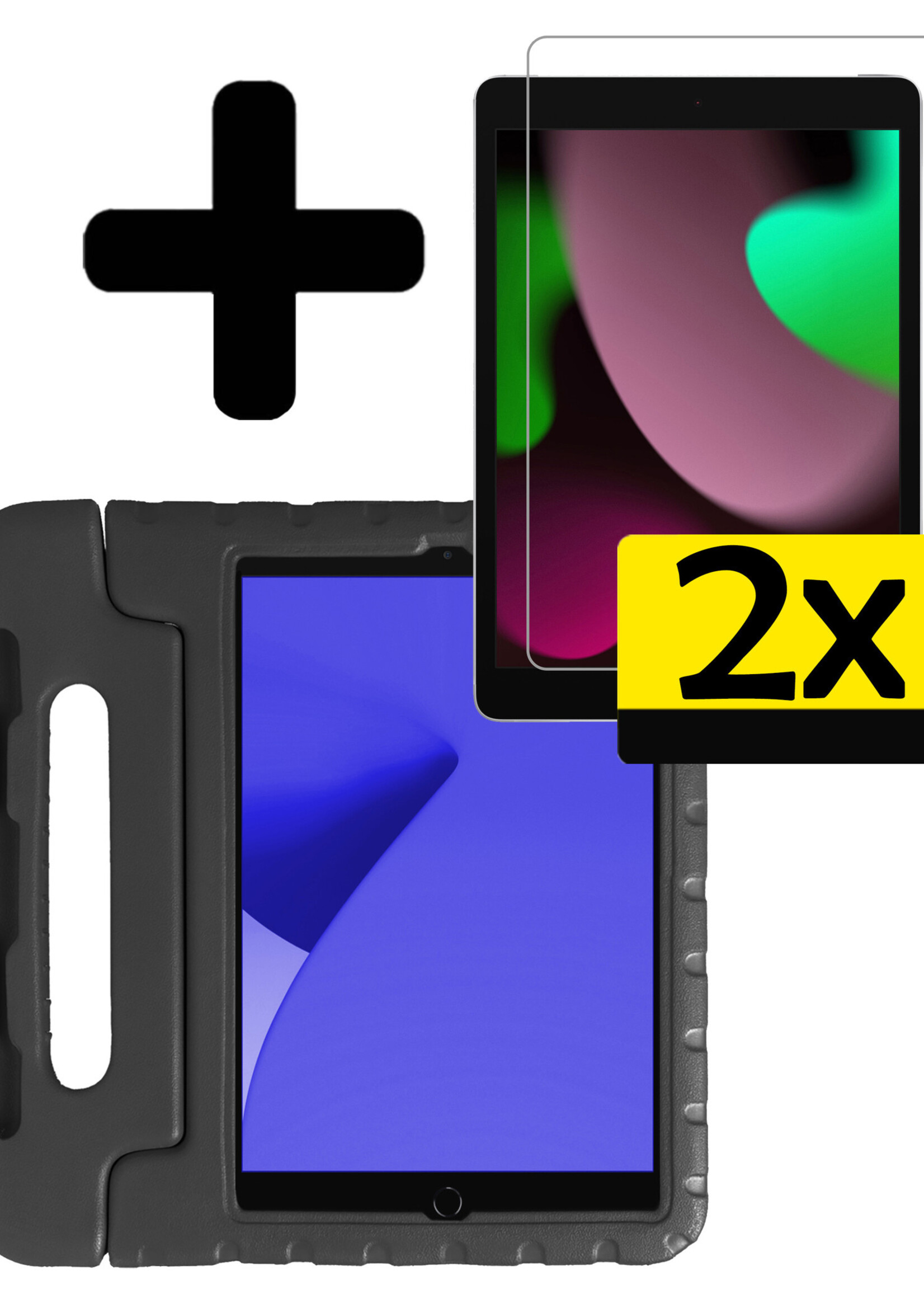 LUQ Hoes Geschikt voor iPad 10.2 2021 Hoes Kinder Hoesje Kids Case Kinderhoes Shockproof Met 2x Screenprotector - Hoesje Geschikt voor iPad 9 Hoesje Kidscase - Zwart