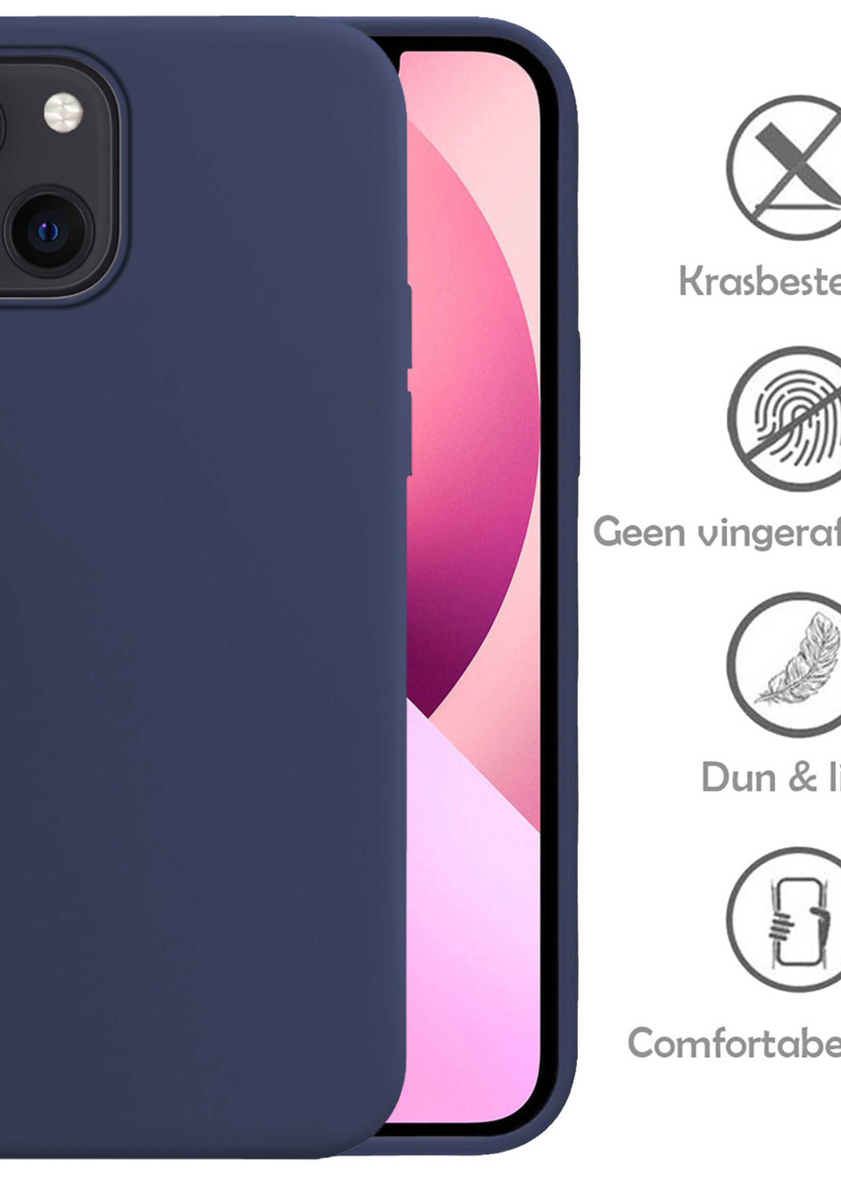 LUQ Hoesje Geschikt voor iPhone 14 Hoesje Siliconen Case Met Screenprotector - Hoes Geschikt voor iPhone 14 Hoes Siliconen - Donkerblauw