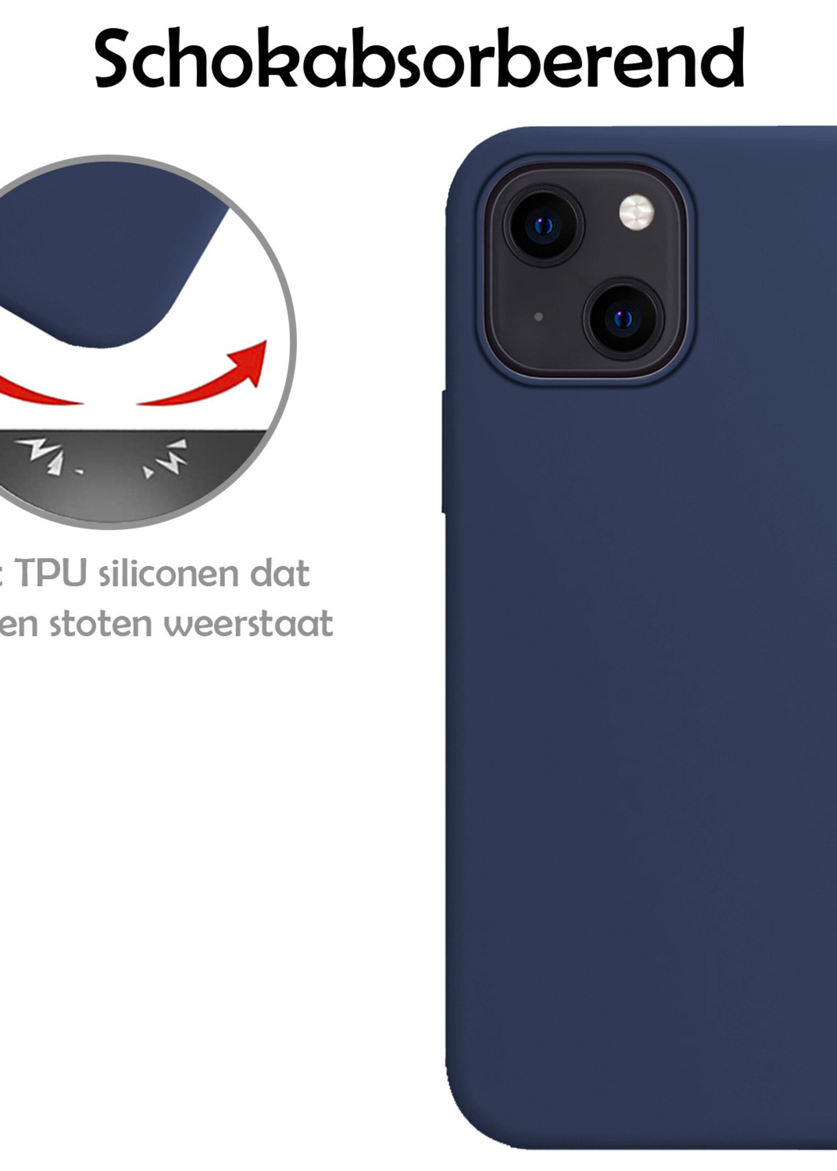 LUQ Hoesje Geschikt voor iPhone 14 Hoesje Siliconen Case Met Screenprotector - Hoes Geschikt voor iPhone 14 Hoes Siliconen - Donkerblauw