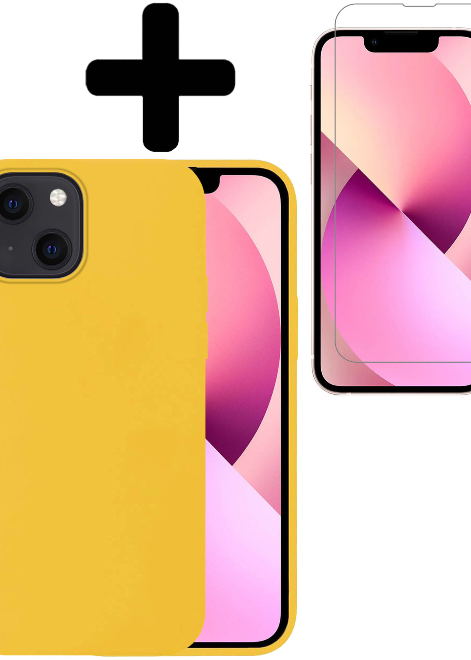 LUQ Hoesje Geschikt voor iPhone 14 Hoesje Siliconen Case Met Screenprotector - Hoes Geschikt voor iPhone 14 Hoes Siliconen - Geel