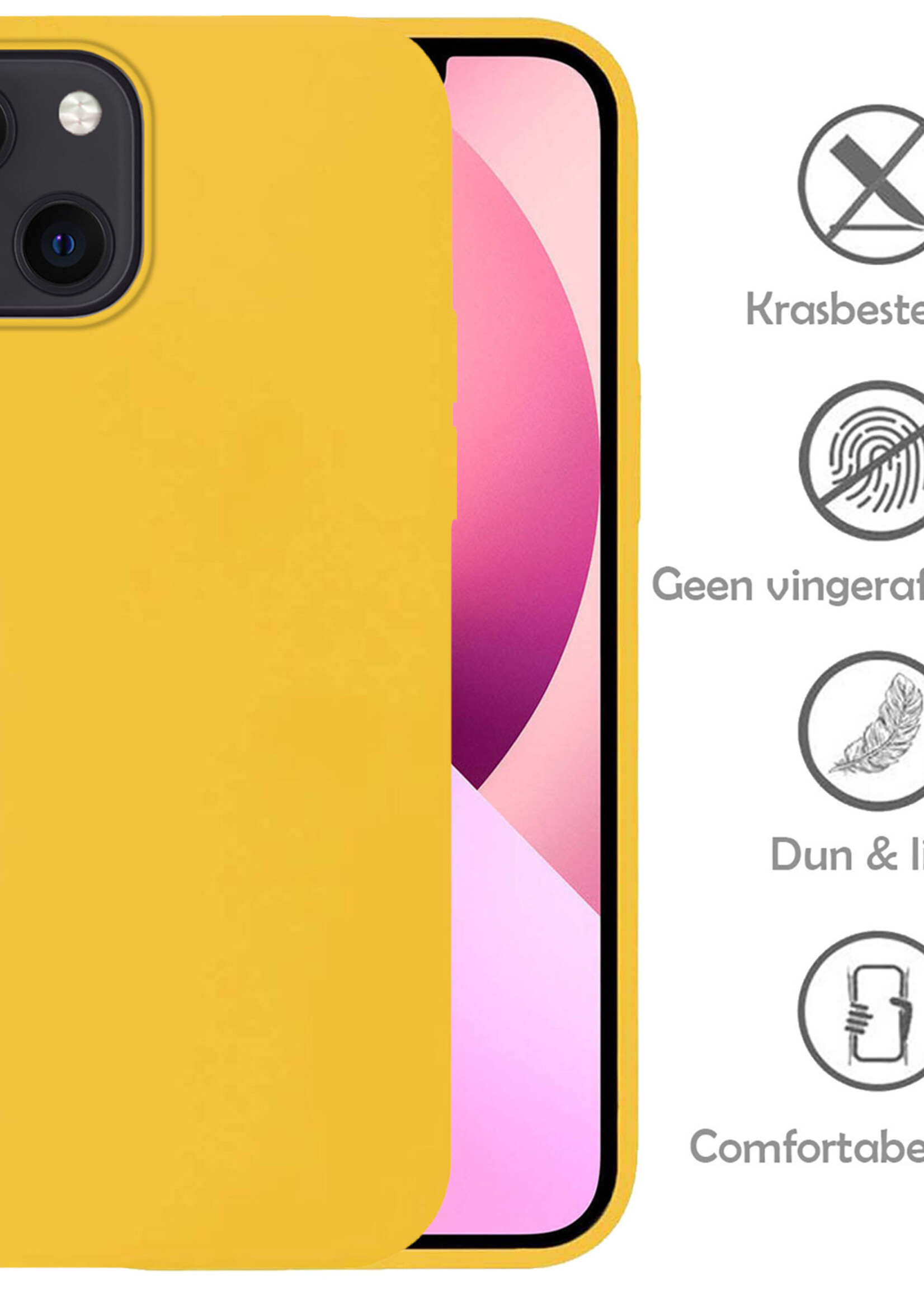 LUQ Hoesje Geschikt voor iPhone 14 Hoesje Siliconen Case Met Screenprotector - Hoes Geschikt voor iPhone 14 Hoes Siliconen - Geel