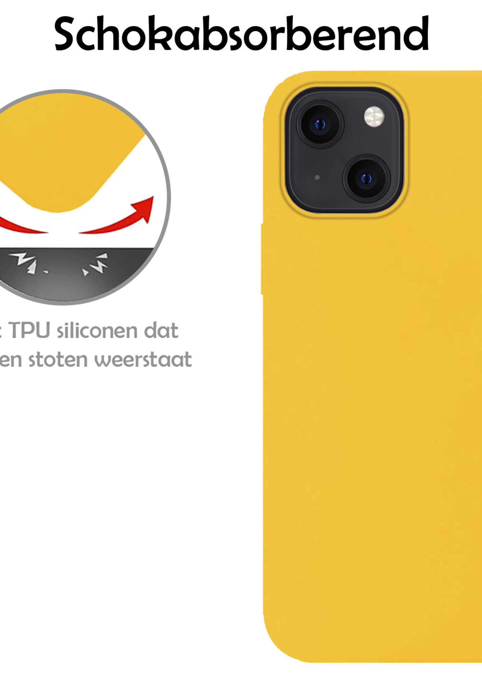 LUQ Hoesje Geschikt voor iPhone 14 Hoesje Siliconen Case Met Screenprotector - Hoes Geschikt voor iPhone 14 Hoes Siliconen - Geel