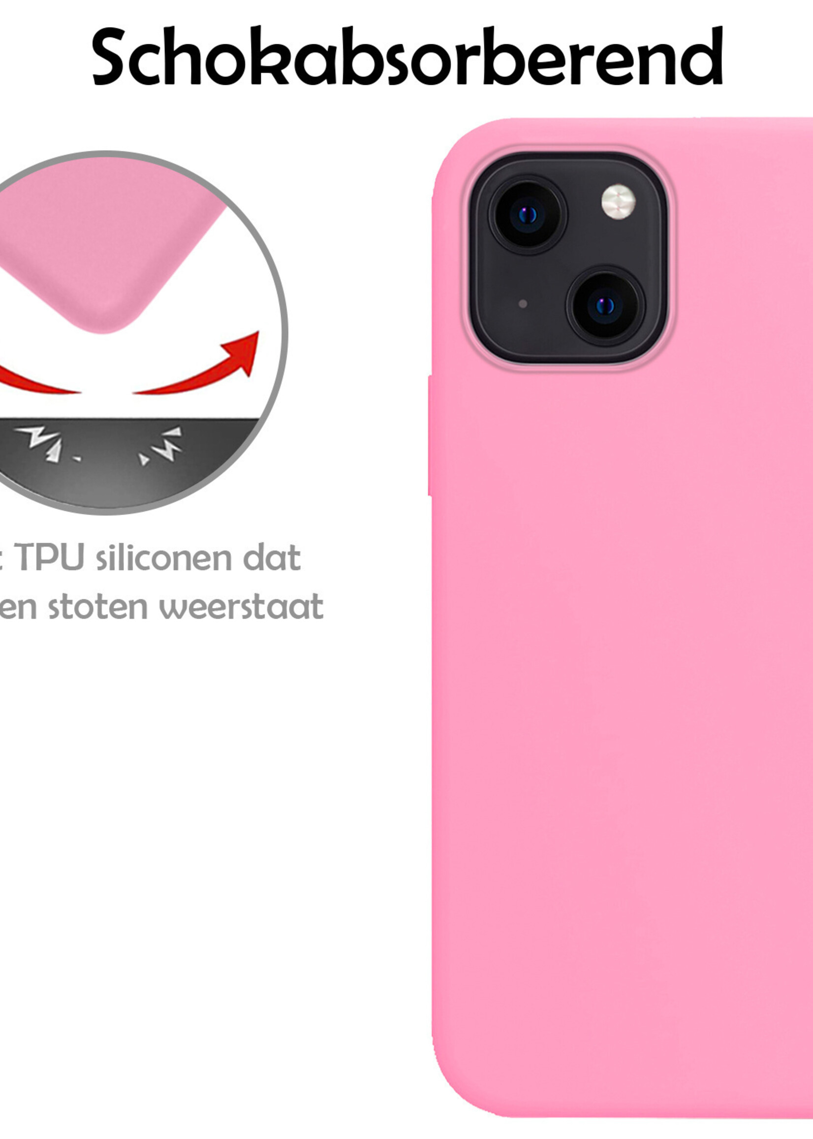 LUQ Hoesje Geschikt voor iPhone 14 Hoesje Siliconen Case Met Screenprotector - Hoes Geschikt voor iPhone 14 Hoes Siliconen - Lichtroze