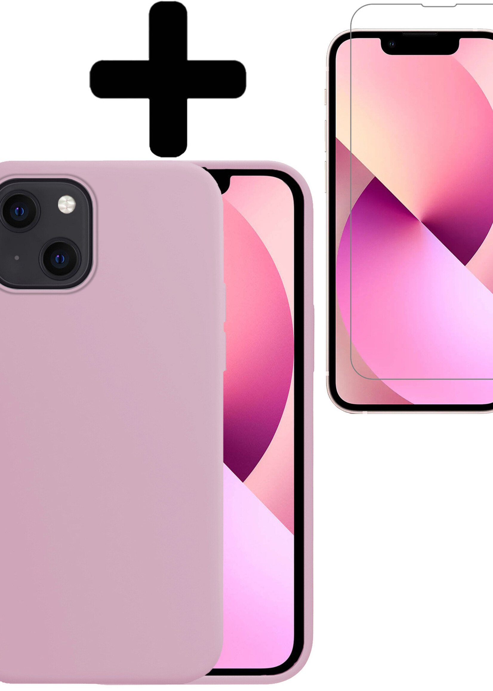 LUQ Hoesje Geschikt voor iPhone 14 Hoesje Siliconen Case Met Screenprotector - Hoes Geschikt voor iPhone 14 Hoes Siliconen - Lila