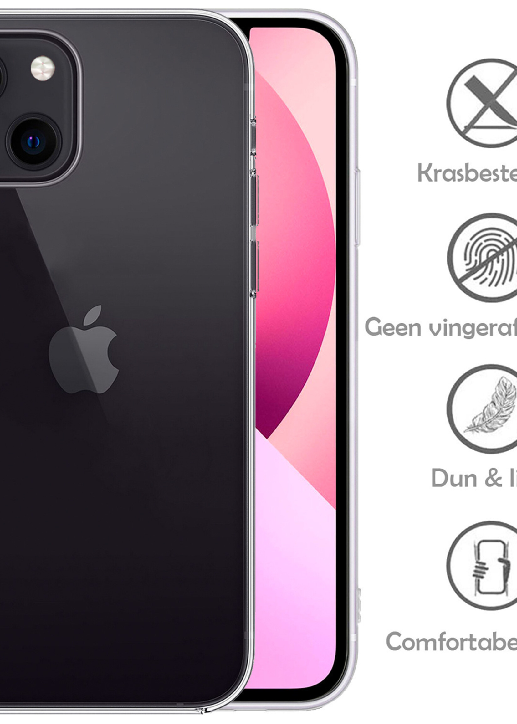 LUQ Hoesje Geschikt voor iPhone 14 Hoesje Siliconen Case Met Screenprotector - Hoes Geschikt voor iPhone 14 Hoes Siliconen - Transparant