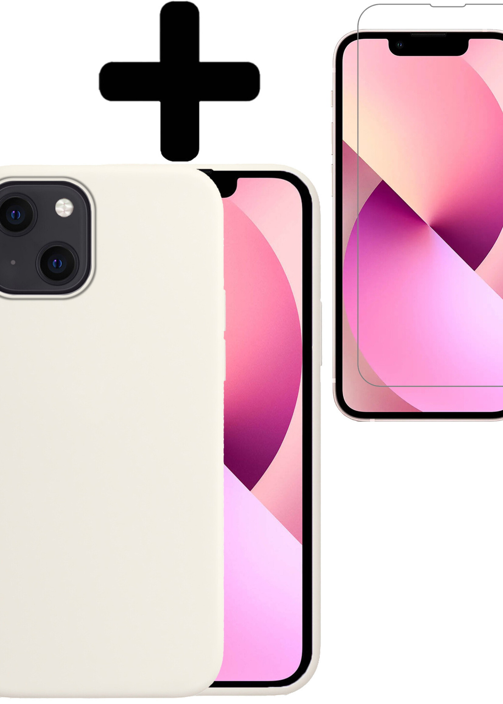 LUQ Hoesje Geschikt voor iPhone 14 Hoesje Siliconen Case Met Screenprotector - Hoes Geschikt voor iPhone 14 Hoes Siliconen - Wit