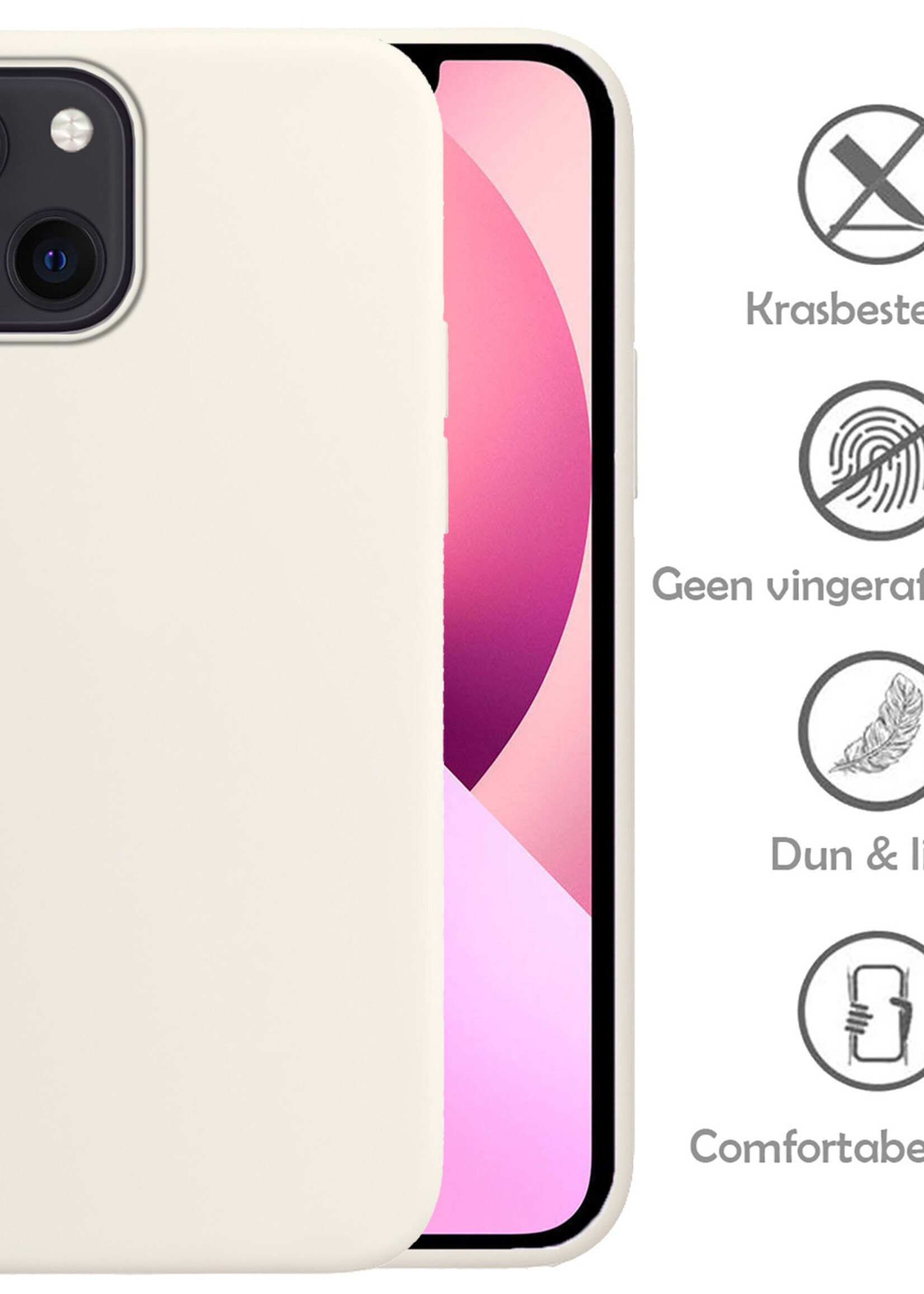 LUQ Hoesje Geschikt voor iPhone 14 Hoesje Siliconen Case Met Screenprotector - Hoes Geschikt voor iPhone 14 Hoes Siliconen - Wit