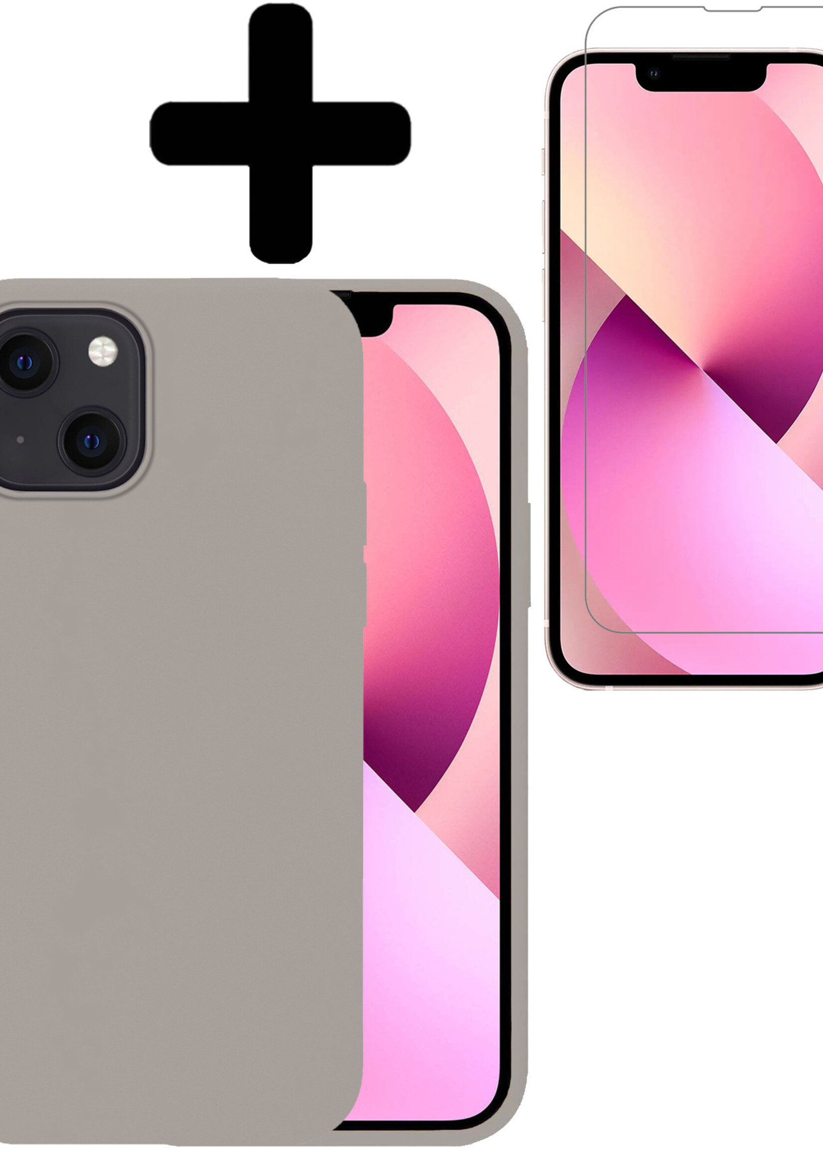 LUQ Hoesje Geschikt voor iPhone 14 Plus Hoesje Siliconen Case Met Screenprotector - Hoes Geschikt voor iPhone 14 Plus Hoes Siliconen - Grijs