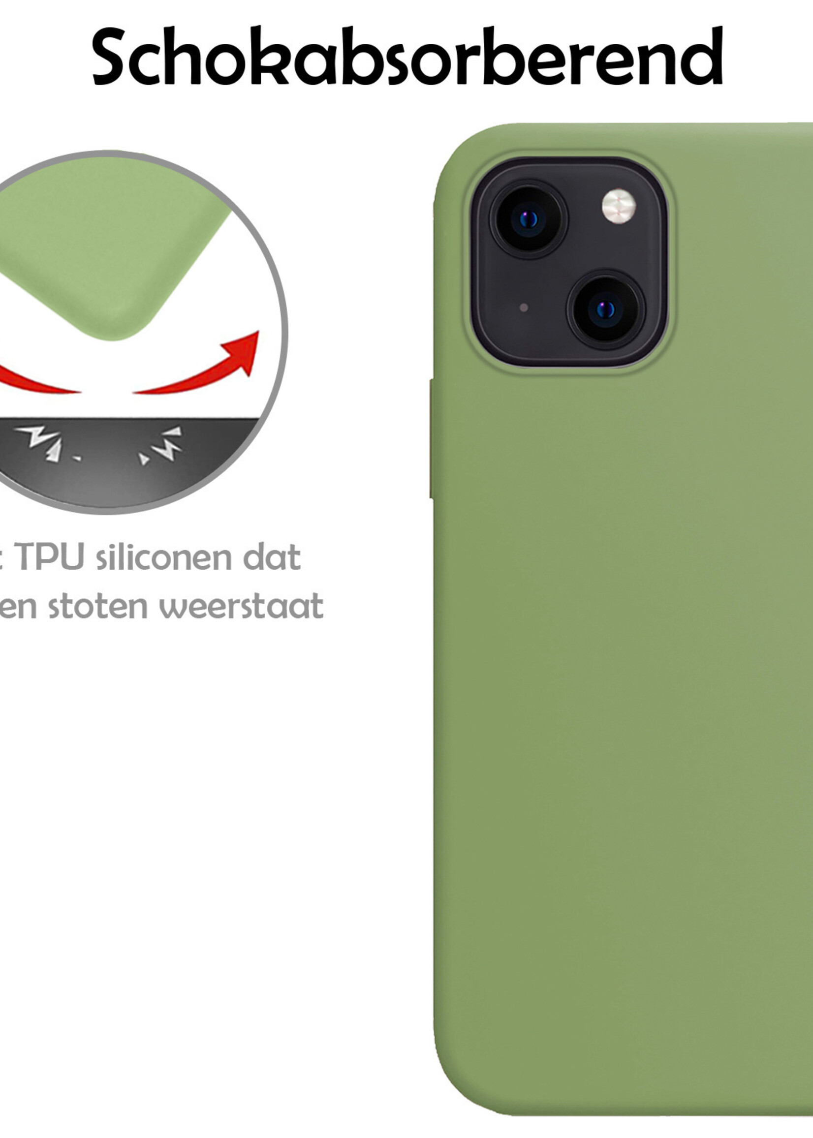 LUQ Hoesje Geschikt voor iPhone 14 Plus Hoesje Siliconen Case Met Screenprotector - Hoes Geschikt voor iPhone 14 Plus Hoes Siliconen - Groen