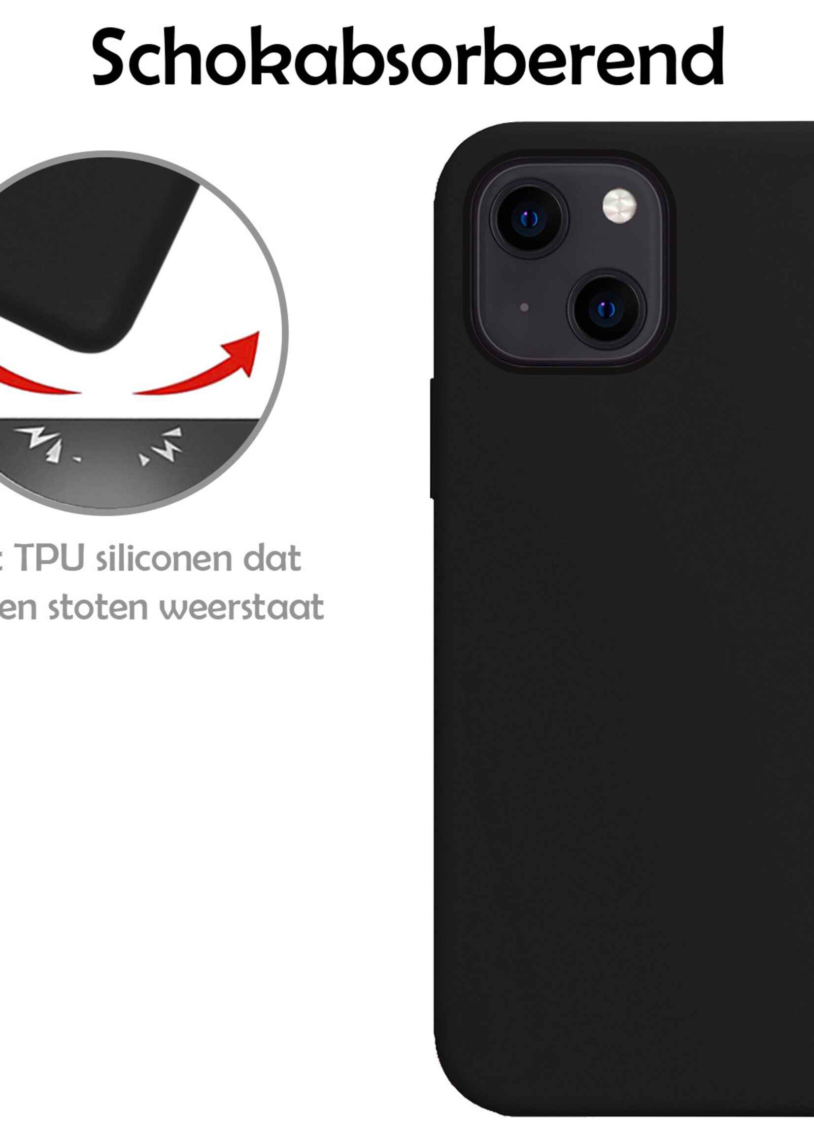 LUQ Hoesje Geschikt voor iPhone 14 Plus Hoesje Siliconen Case Met Screenprotector - Hoes Geschikt voor iPhone 14 Plus Hoes Siliconen - Zwart