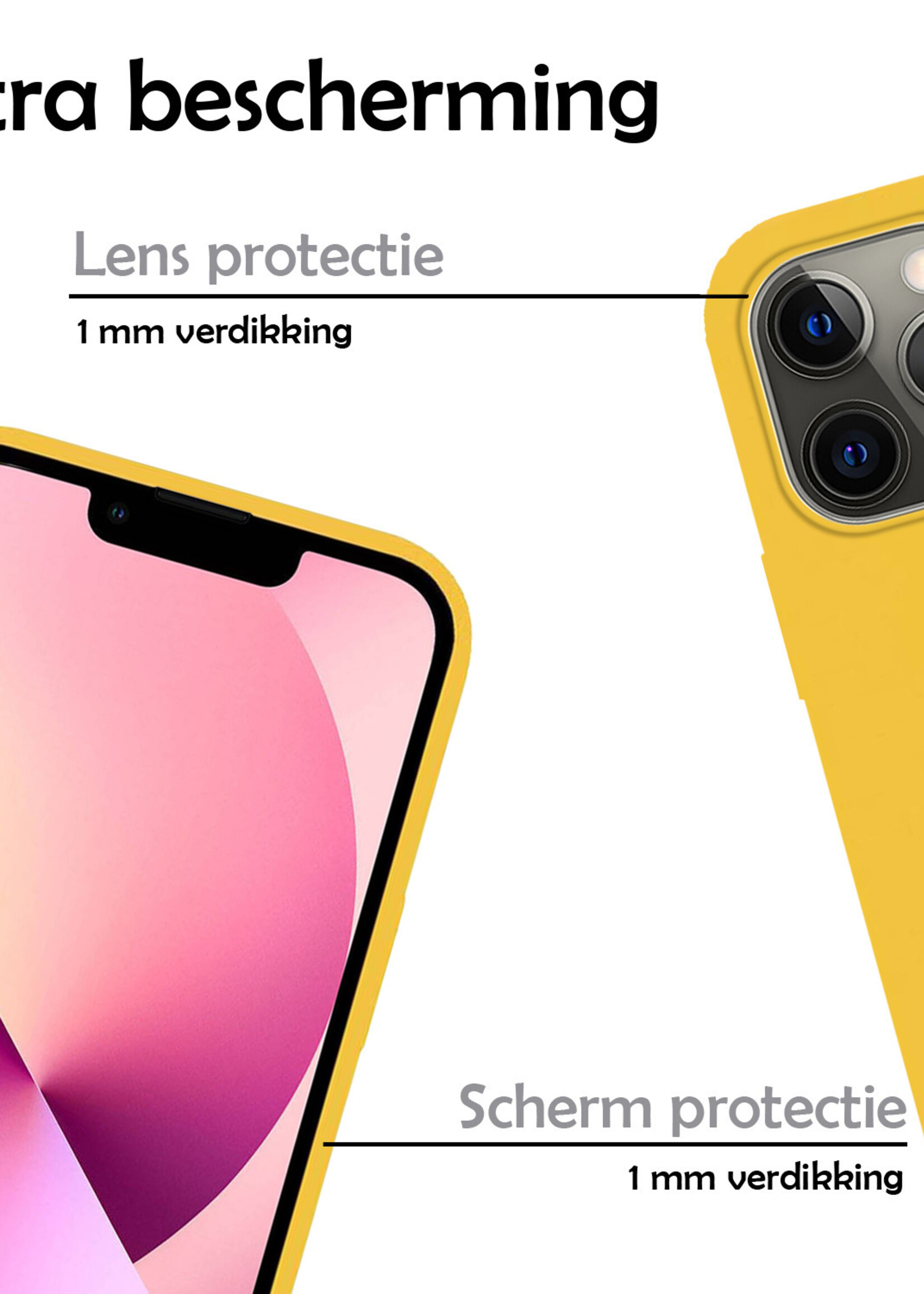 LUQ Hoesje Geschikt voor iPhone 14 Pro Hoesje Siliconen Case Met Screenprotector - Hoes Geschikt voor iPhone 14 Pro Hoes Siliconen - Geel