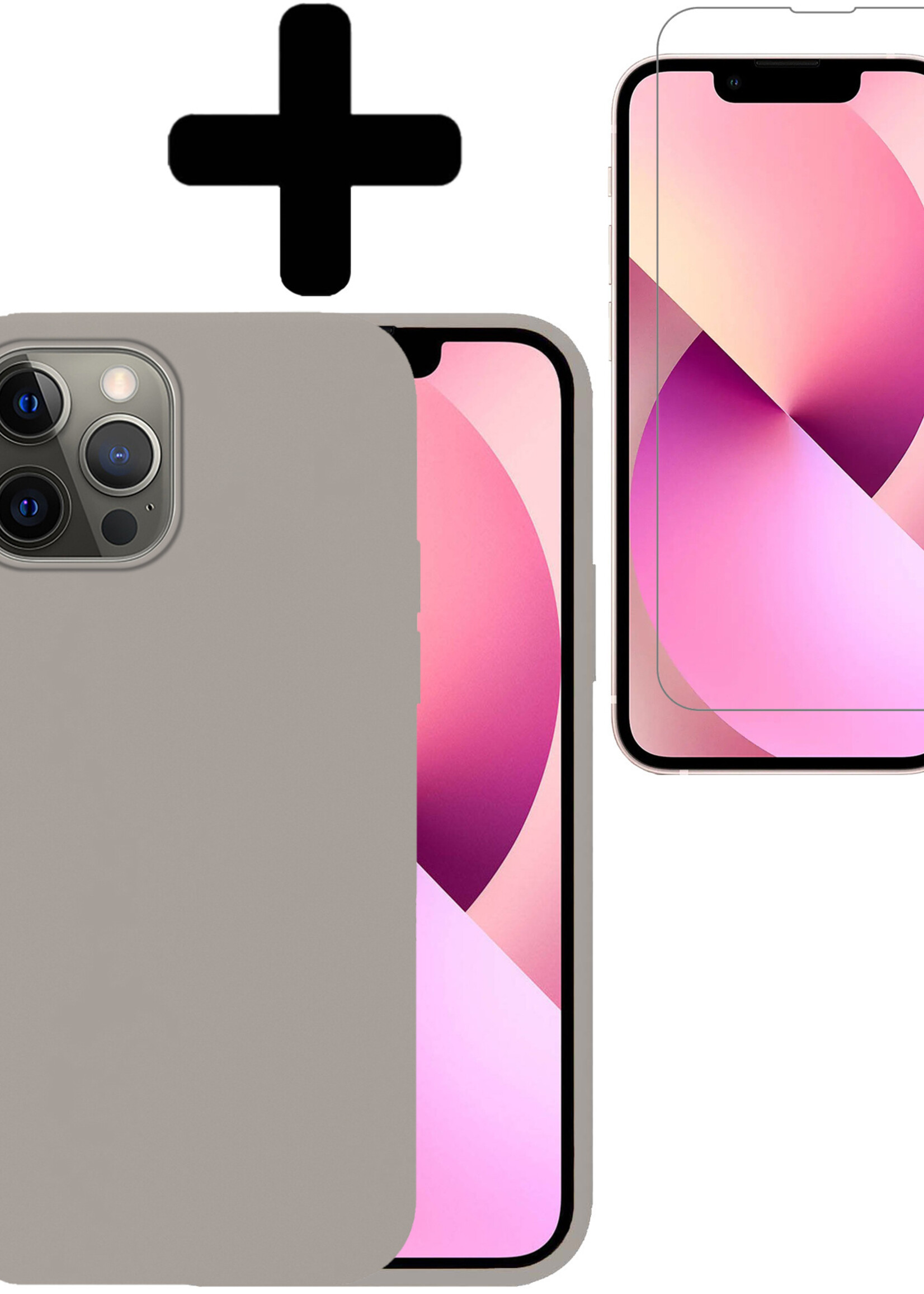 LUQ Hoesje Geschikt voor iPhone 14 Pro Hoesje Siliconen Case Met Screenprotector - Hoes Geschikt voor iPhone 14 Pro Hoes Siliconen - Grijs