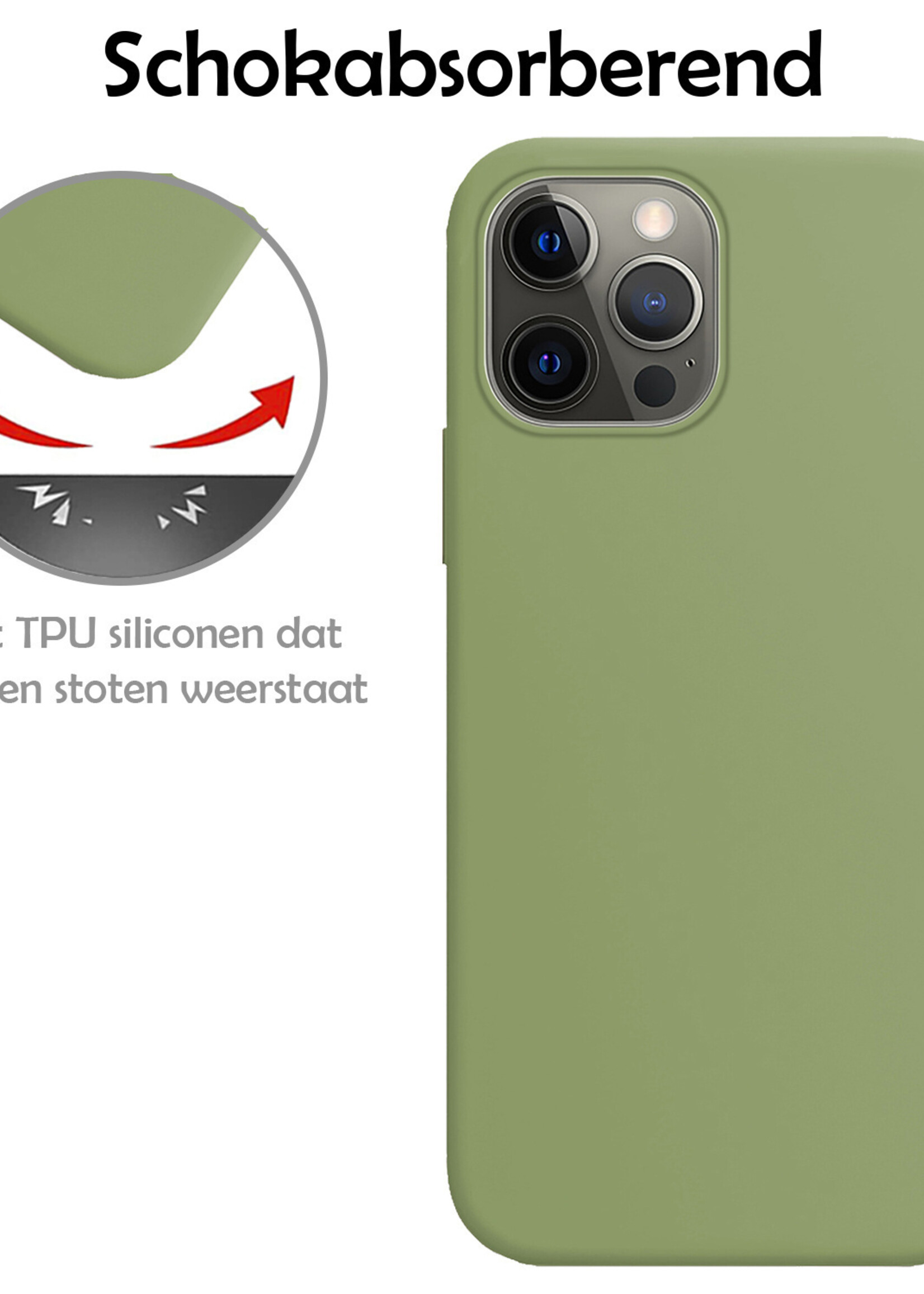 LUQ Hoesje Geschikt voor iPhone 14 Pro Hoesje Siliconen Case Met Screenprotector - Hoes Geschikt voor iPhone 14 Pro Hoes Siliconen - Groen