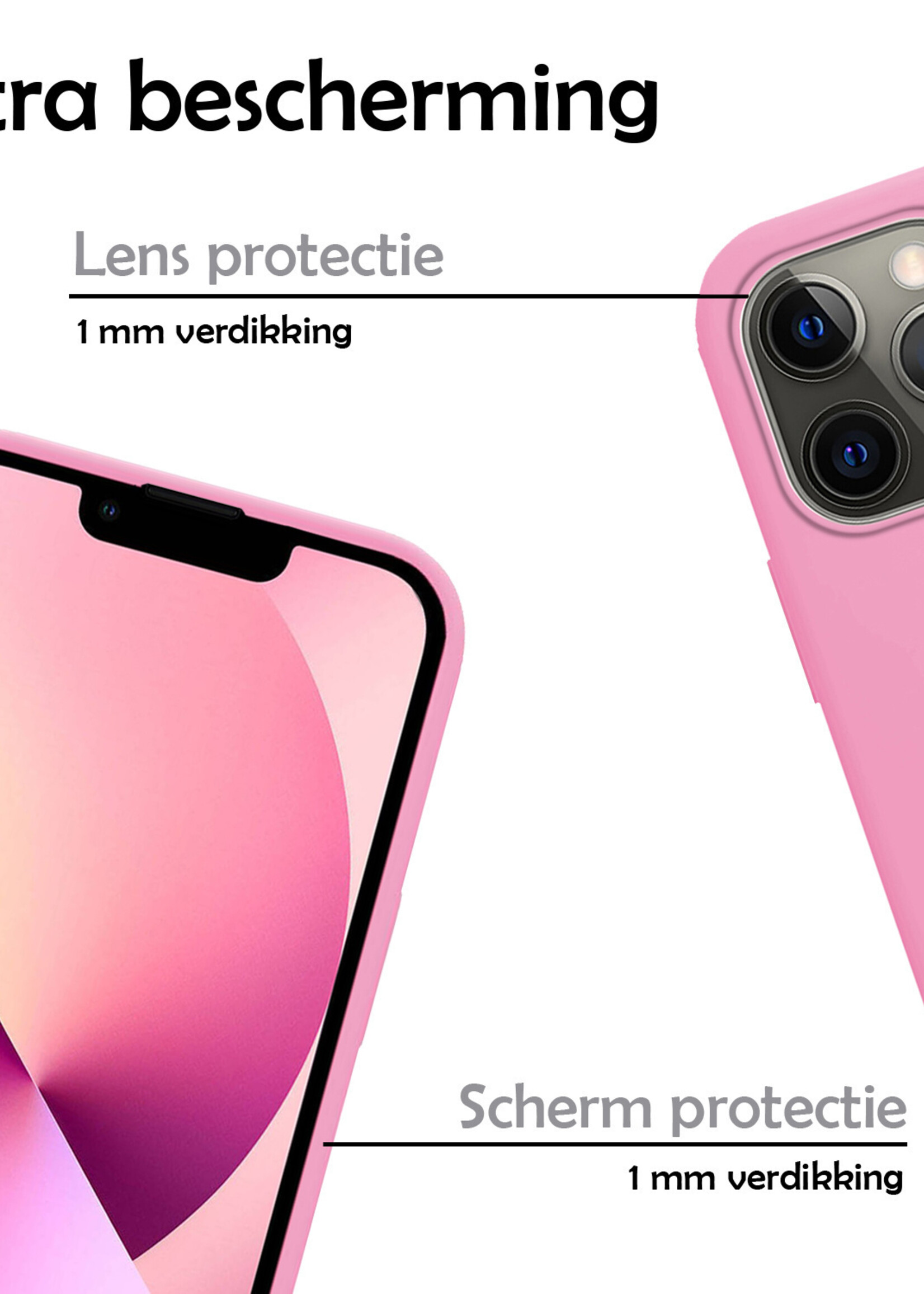 LUQ Hoesje Geschikt voor iPhone 14 Pro Hoesje Siliconen Case Met Screenprotector - Hoes Geschikt voor iPhone 14 Pro Hoes Siliconen - Lichtroze