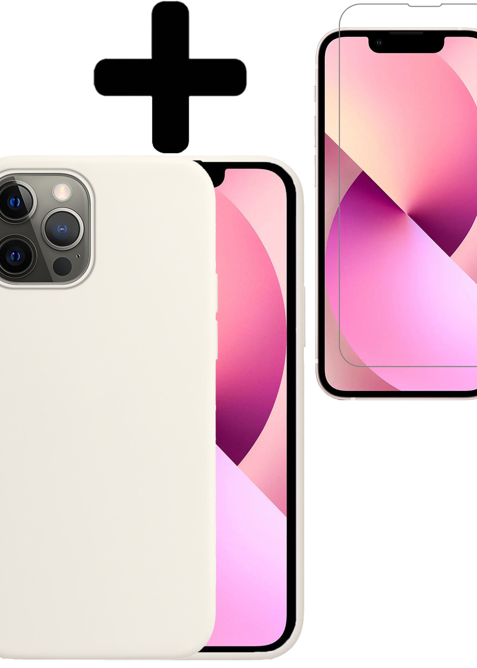 LUQ Hoesje Geschikt voor iPhone 14 Pro Hoesje Siliconen Case Met Screenprotector - Hoes Geschikt voor iPhone 14 Pro Hoes Siliconen - Wit