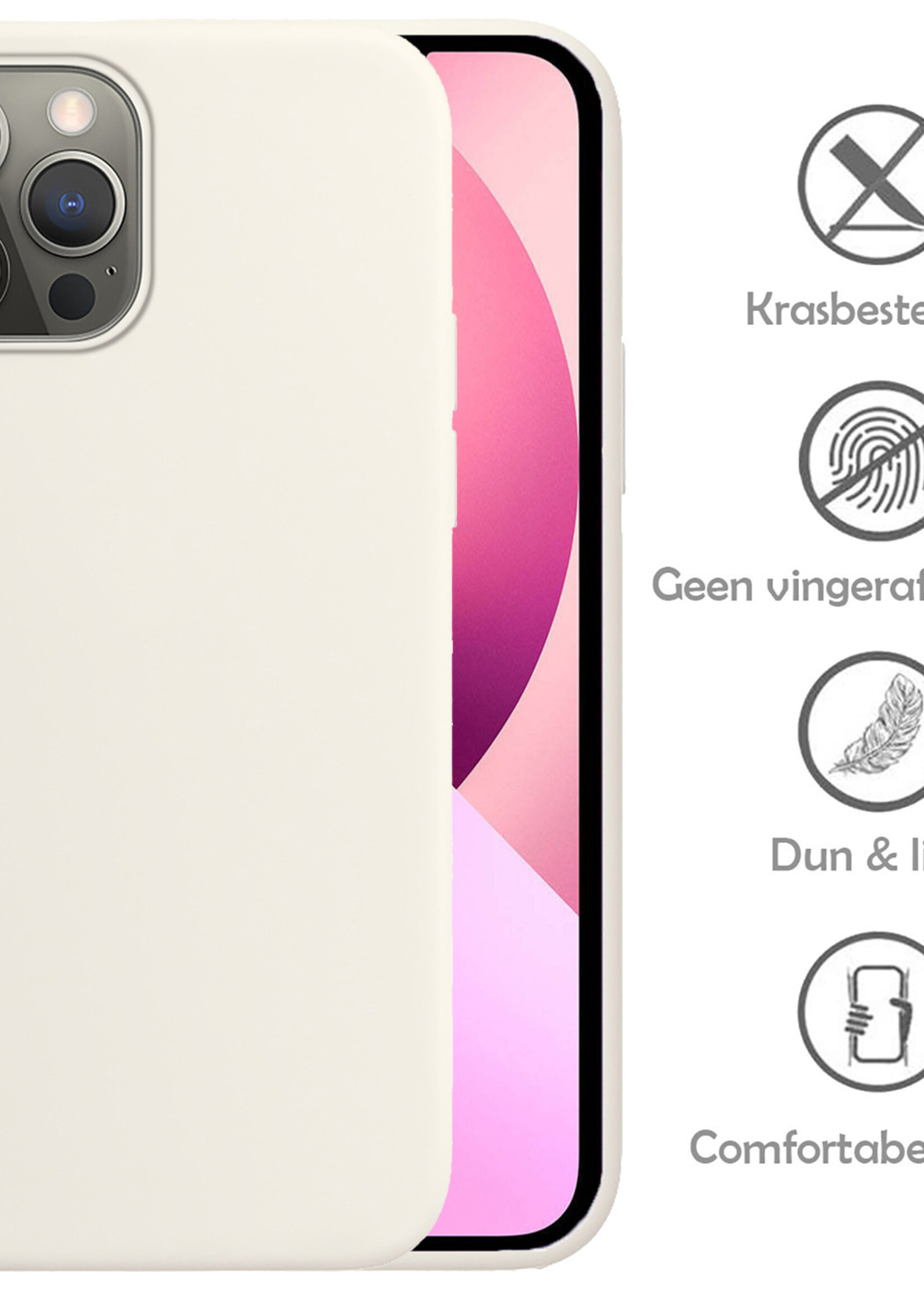 LUQ Hoesje Geschikt voor iPhone 14 Pro Hoesje Siliconen Case Met Screenprotector - Hoes Geschikt voor iPhone 14 Pro Hoes Siliconen - Wit