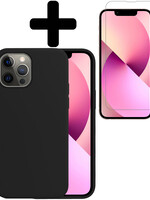 LUQ LUQ iPhone 14 Pro Hoesje Siliconen Met Screenprotector Met Dichte Notch - Zwart