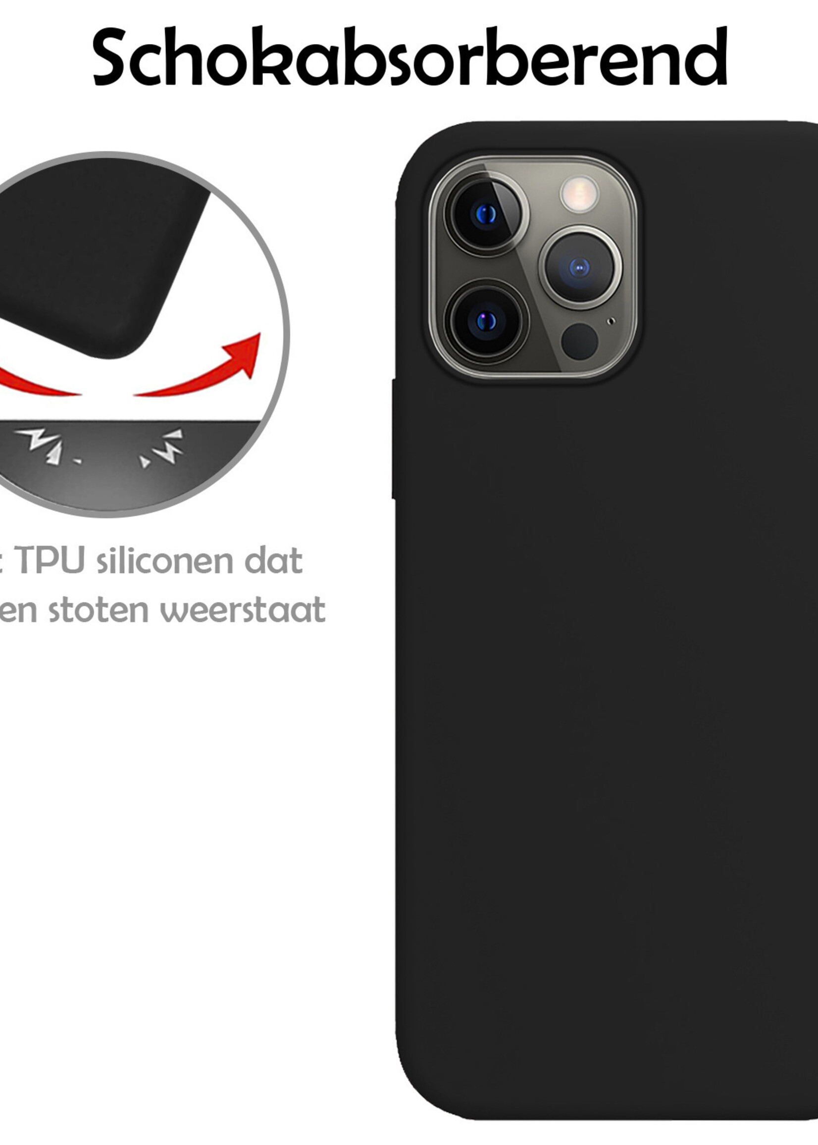 LUQ Hoesje Geschikt voor iPhone 14 Pro Hoesje Siliconen Case Met Screenprotector - Hoes Geschikt voor iPhone 14 Pro Hoes Siliconen - Zwart