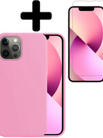 LUQ LUQ iPhone 14 Pro Max Hoesje Siliconen Met Screenprotector Met Dichte Notch - Lichtroze