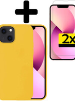 LUQ LUQ iPhone 14 Hoesje Siliconen Met 2x Screenprotector Met Dichte Notch - Geel
