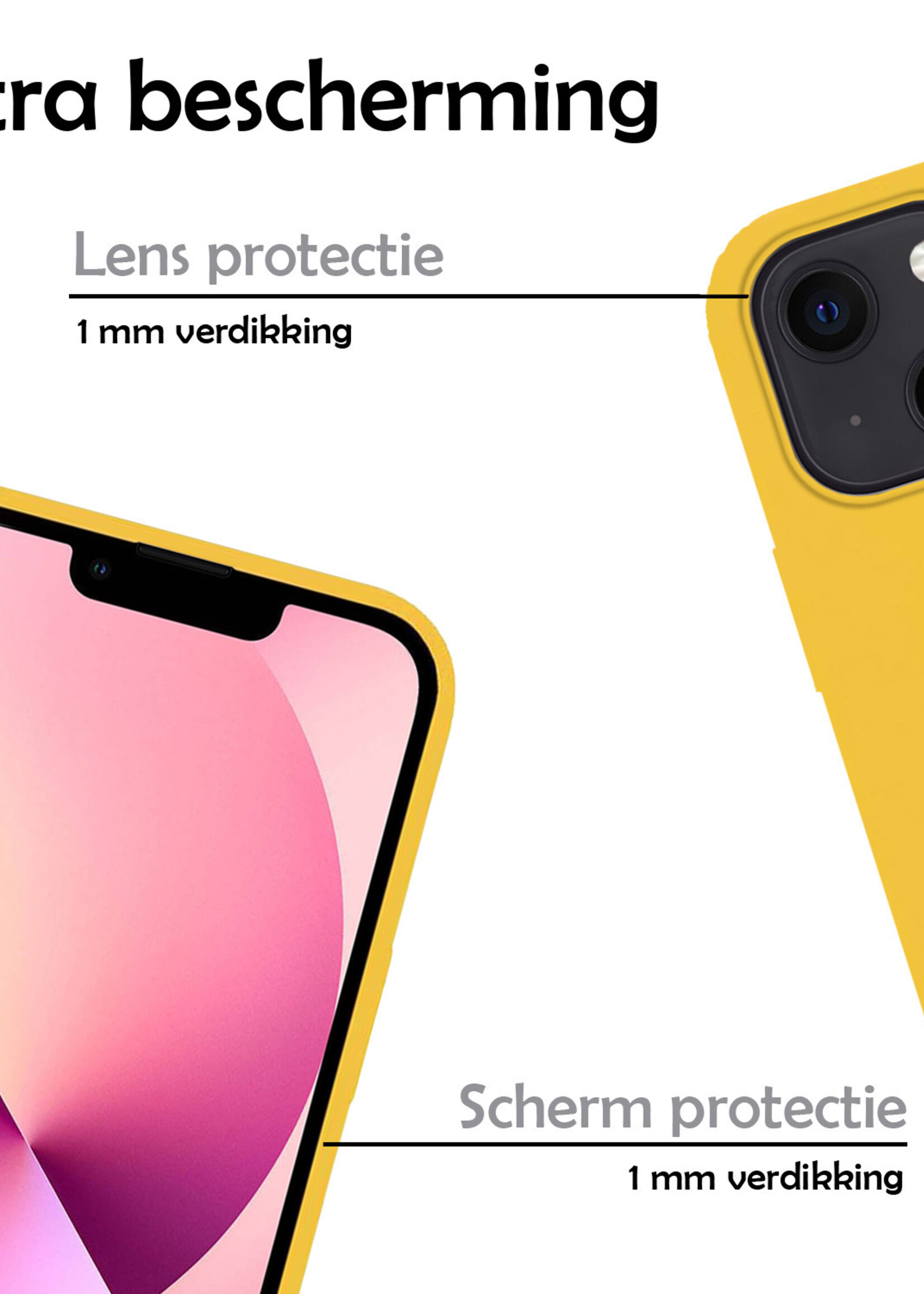 LUQ Hoesje Geschikt voor iPhone 14 Hoesje Siliconen Case Met 2x Screenprotector - Hoes Geschikt voor iPhone 14 Hoes Siliconen - Geel