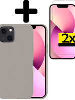 LUQ LUQ iPhone 14 Hoesje Siliconen Met 2x Screenprotector Met Dichte Notch - Grijs