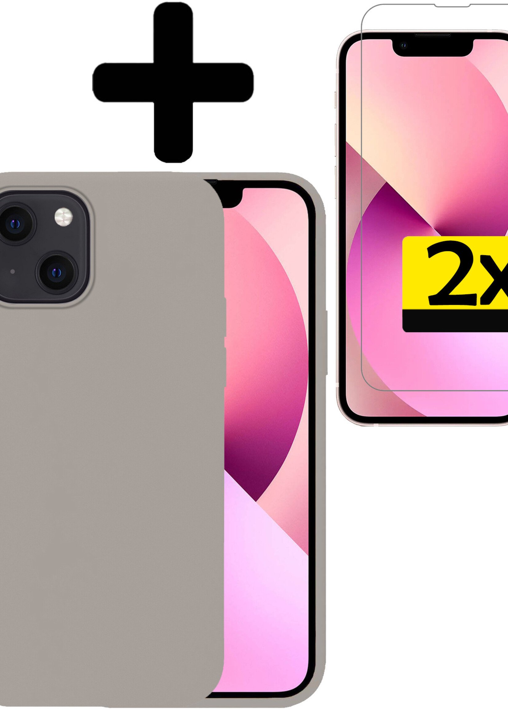 LUQ Hoesje Geschikt voor iPhone 14 Hoesje Siliconen Case Met 2x Screenprotector - Hoes Geschikt voor iPhone 14 Hoes Siliconen - Grijs