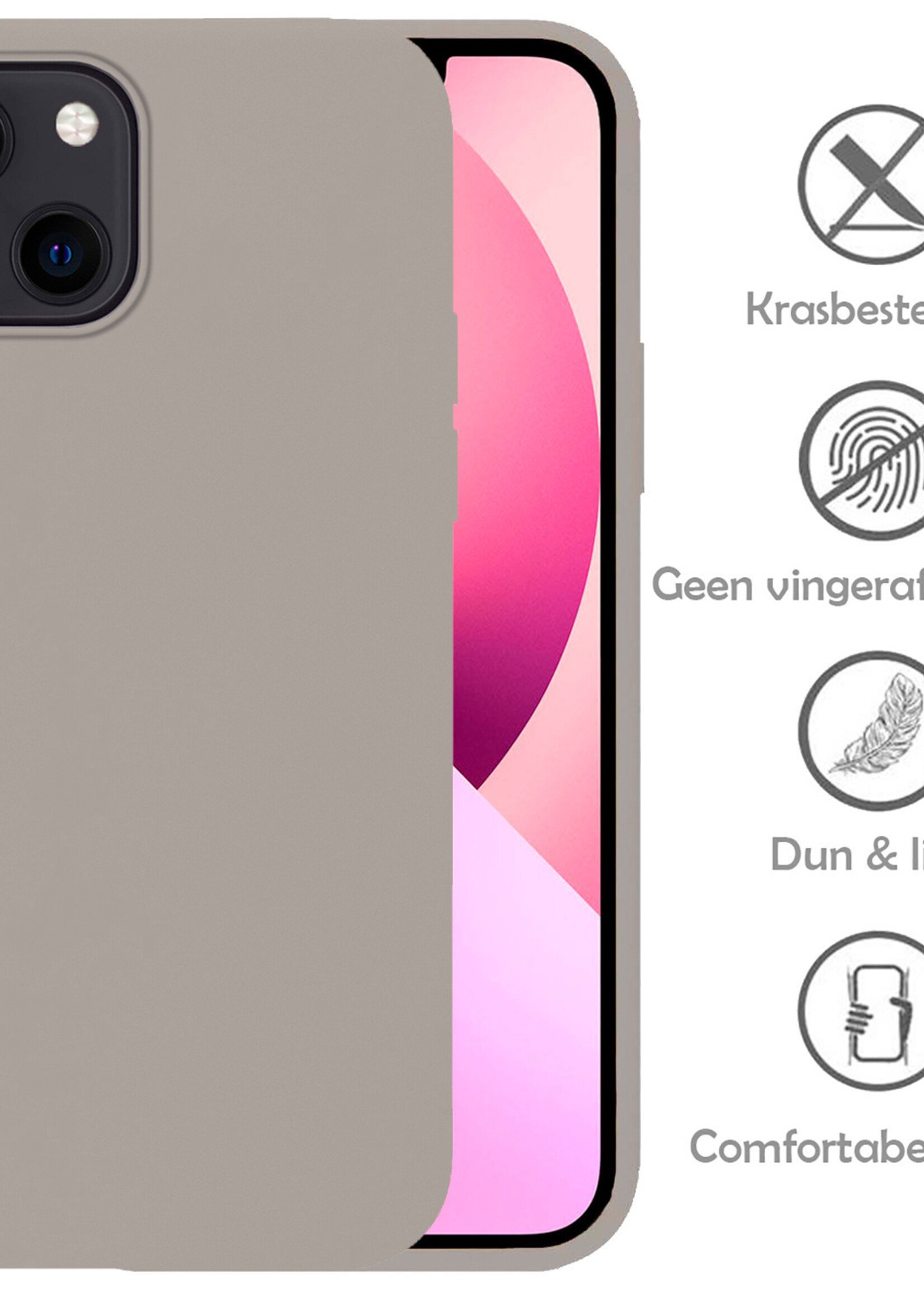 LUQ Hoesje Geschikt voor iPhone 14 Hoesje Siliconen Case Met 2x Screenprotector - Hoes Geschikt voor iPhone 14 Hoes Siliconen - Grijs