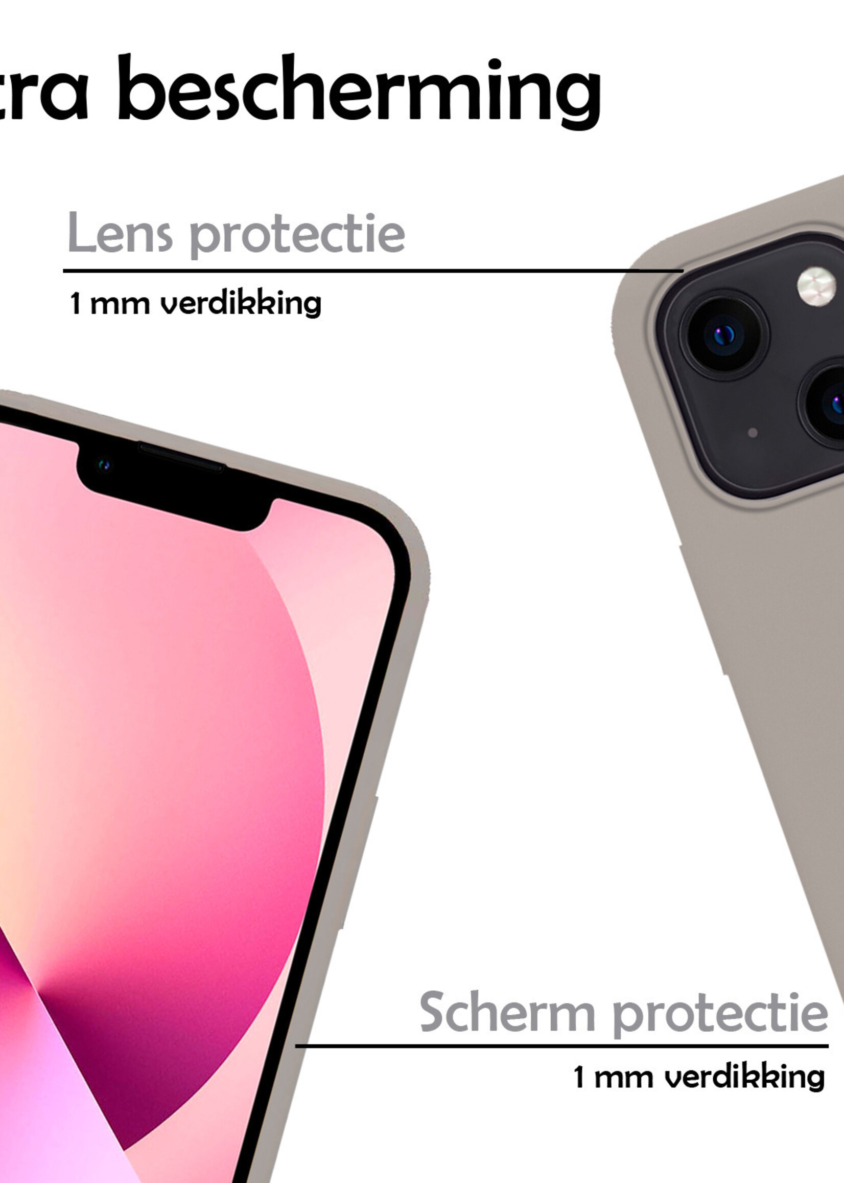 LUQ Hoesje Geschikt voor iPhone 14 Hoesje Siliconen Case Met 2x Screenprotector - Hoes Geschikt voor iPhone 14 Hoes Siliconen - Grijs