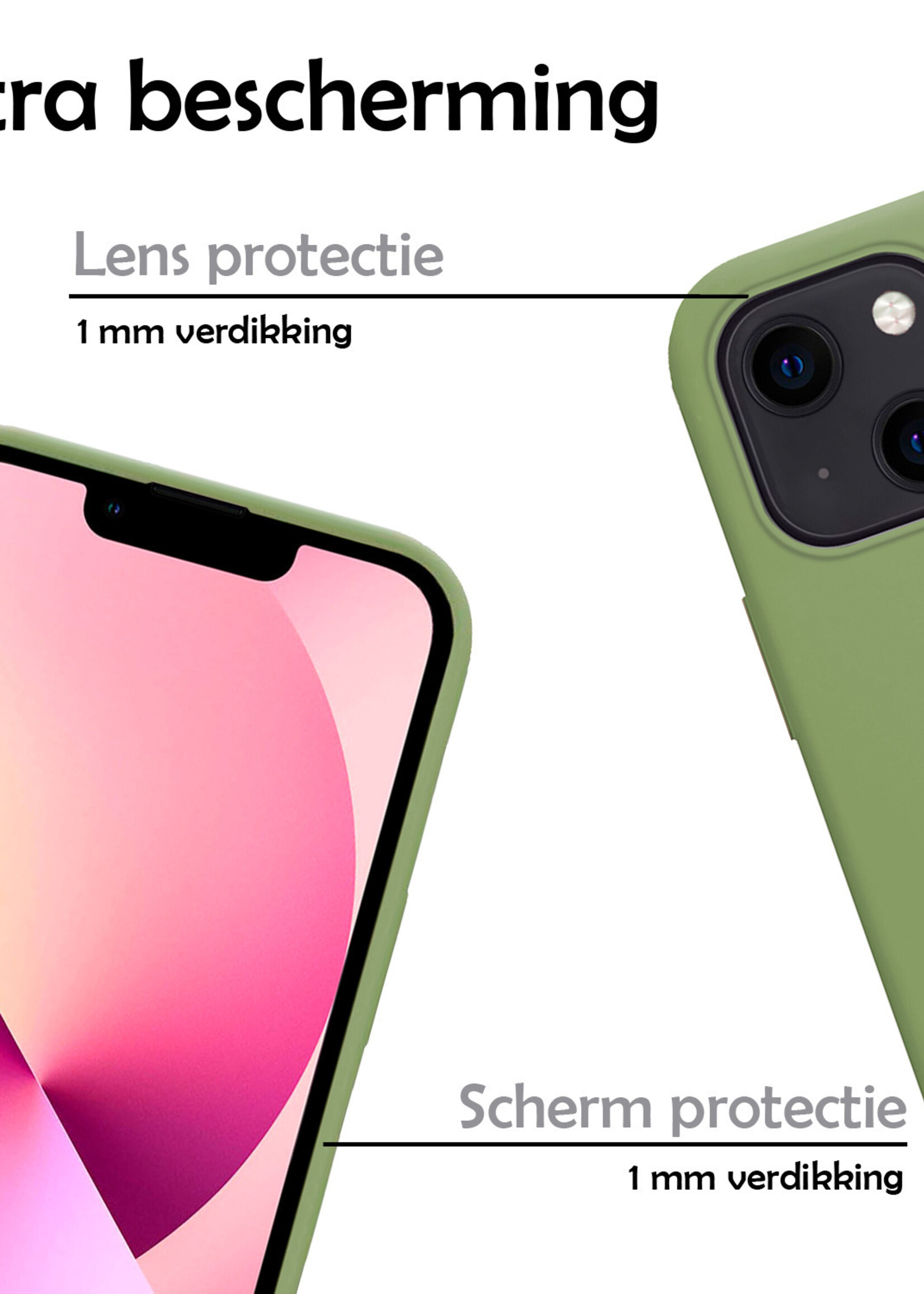 LUQ Hoesje Geschikt voor iPhone 14 Hoesje Siliconen Case Met 2x Screenprotector - Hoes Geschikt voor iPhone 14 Hoes Siliconen - Groen