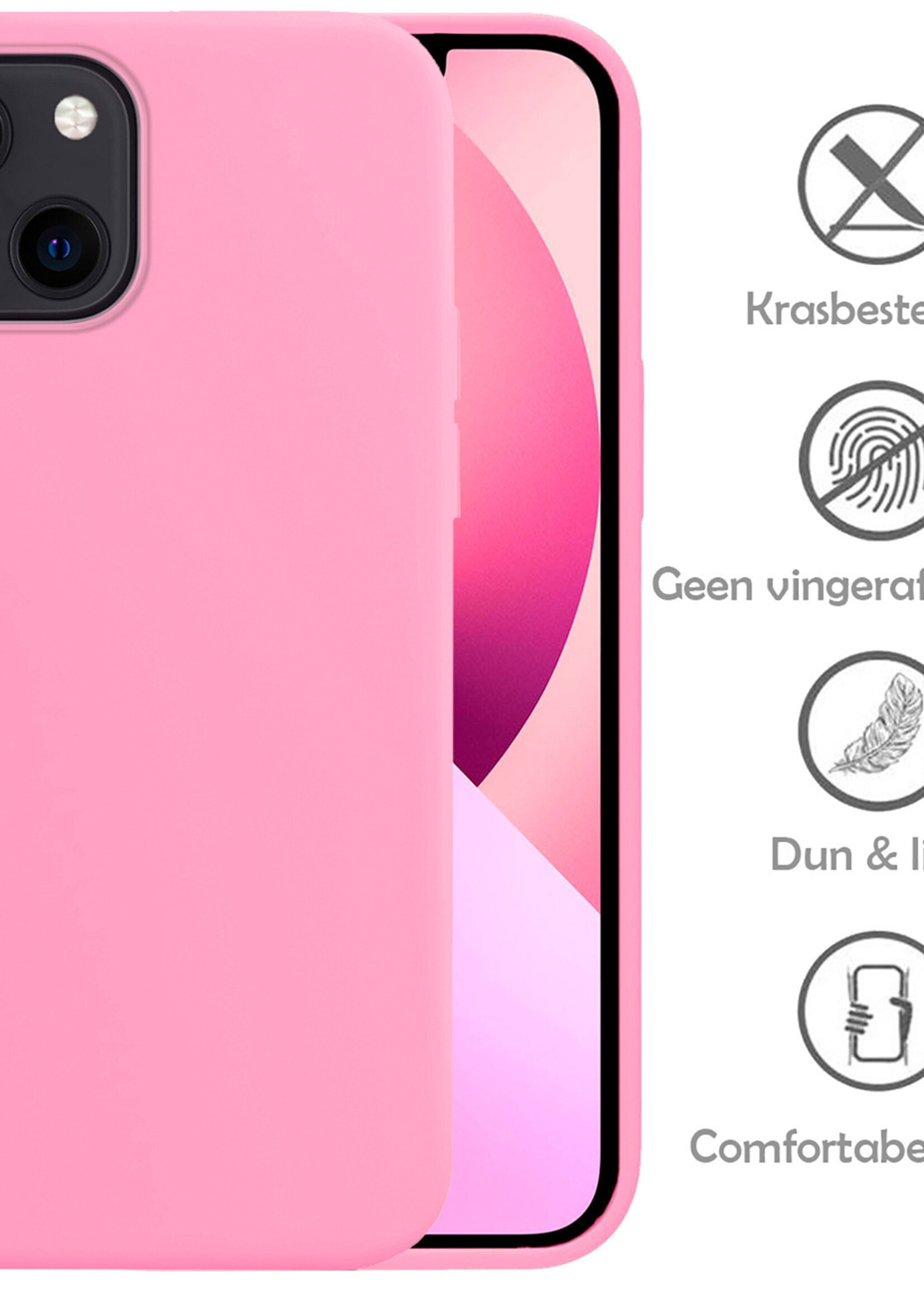 LUQ Hoesje Geschikt voor iPhone 14 Hoesje Siliconen Case Met 2x Screenprotector - Hoes Geschikt voor iPhone 14 Hoes Siliconen - Lichtroze