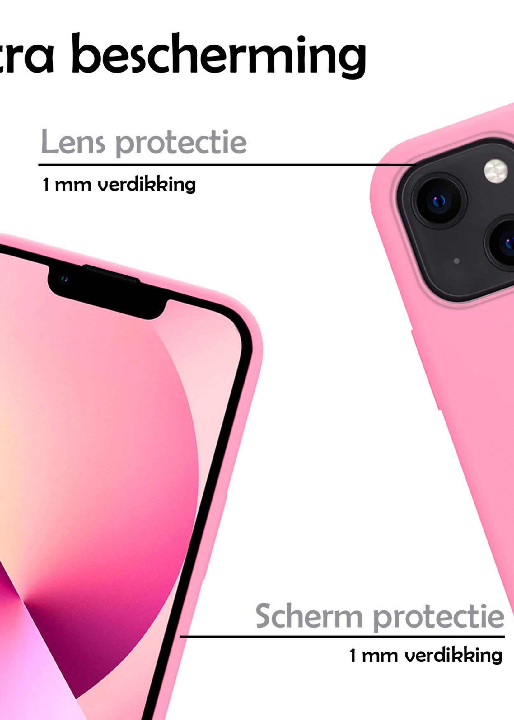 LUQ Hoesje Geschikt voor iPhone 14 Hoesje Siliconen Case Met 2x Screenprotector - Hoes Geschikt voor iPhone 14 Hoes Siliconen - Lichtroze