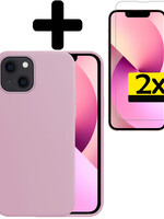 LUQ LUQ iPhone 14 Hoesje Siliconen Met 2x Screenprotector Met Dichte Notch - Lila