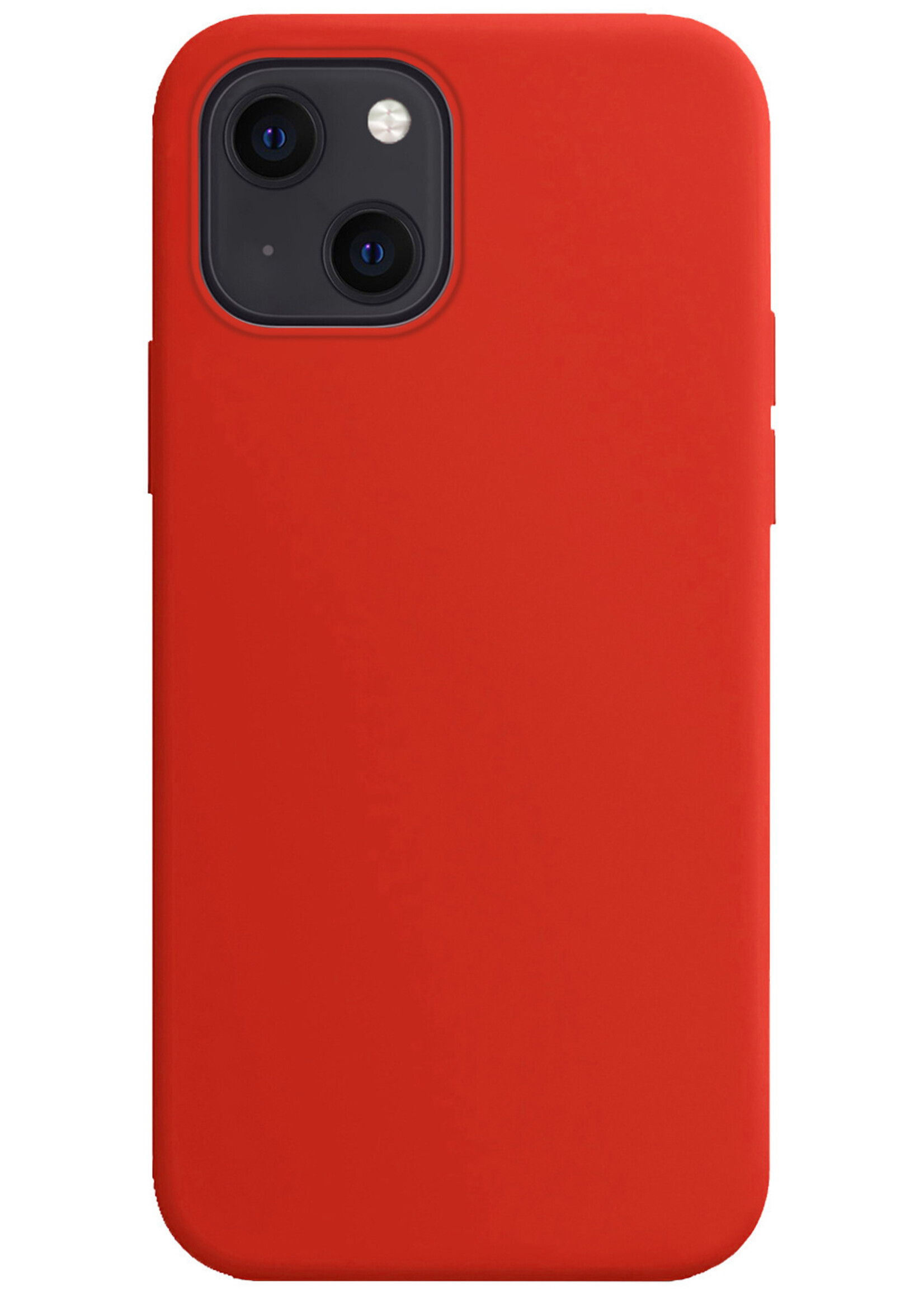 LUQ Hoesje Geschikt voor iPhone 14 Hoesje Siliconen Case Met 2x Screenprotector - Hoes Geschikt voor iPhone 14 Hoes Siliconen - Rood