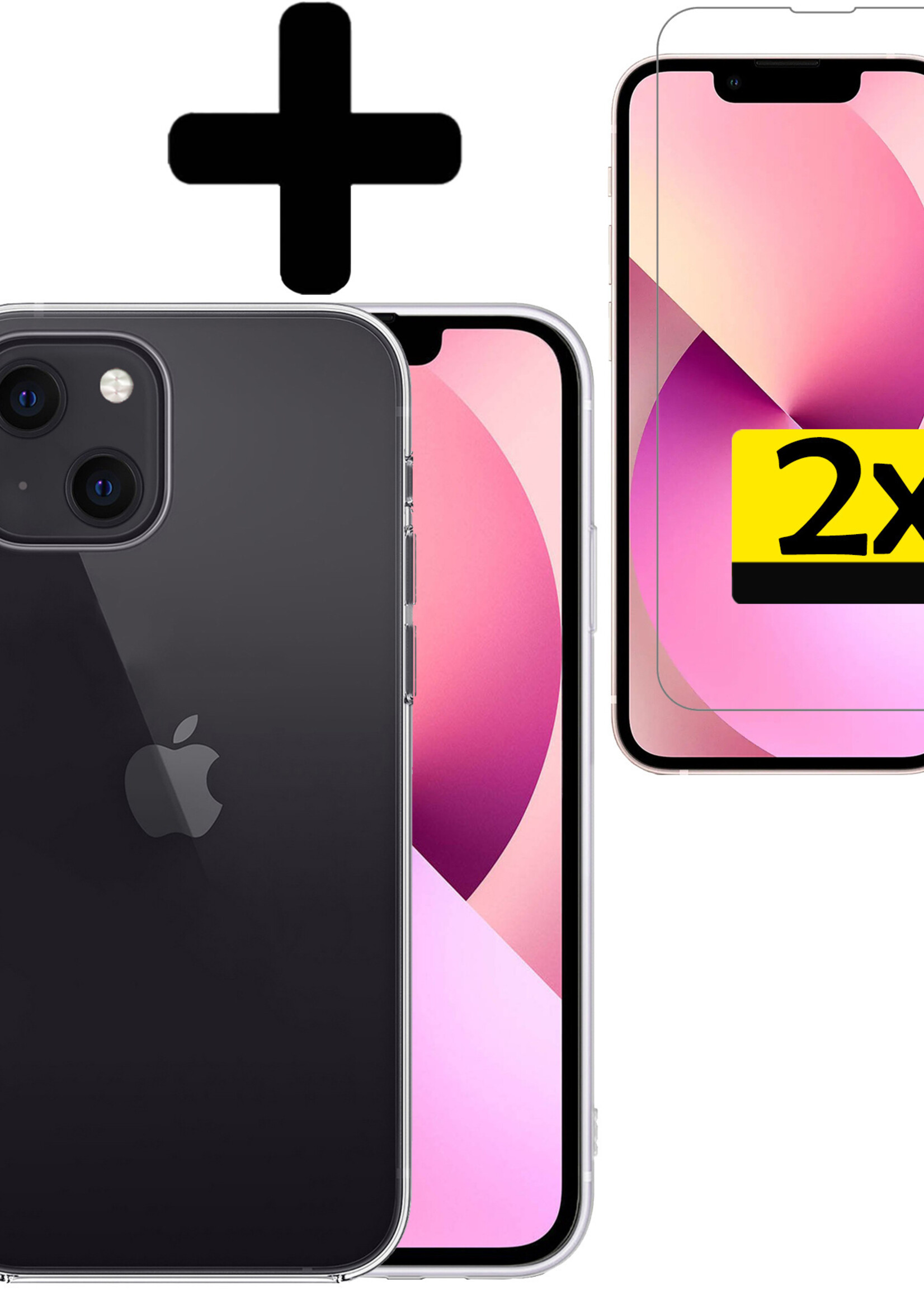 LUQ Hoesje Geschikt voor iPhone 14 Hoesje Siliconen Case Met 2x Screenprotector - Hoes Geschikt voor iPhone 14 Hoes Siliconen - Transparant