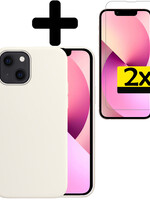 LUQ LUQ iPhone 14 Hoesje Siliconen Met 2x Screenprotector Met Dichte Notch - Wit
