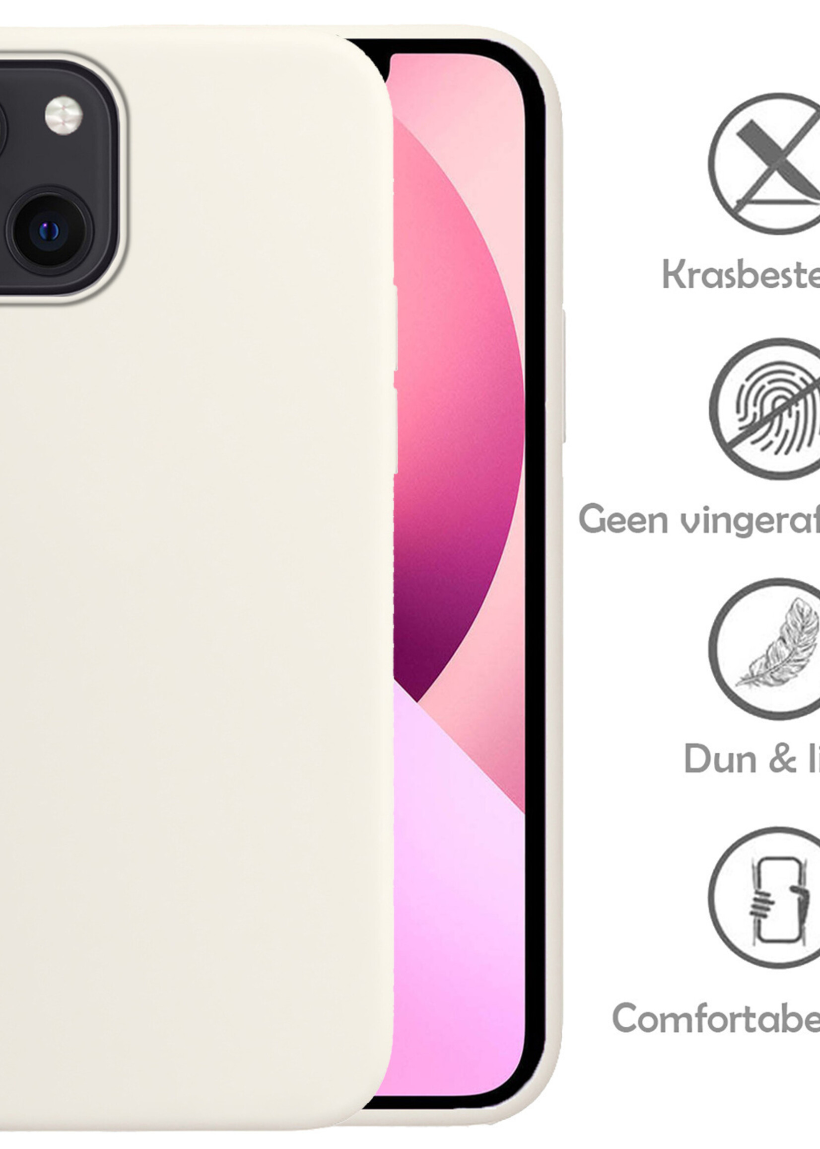 LUQ Hoesje Geschikt voor iPhone 14 Hoesje Siliconen Case Met 2x Screenprotector - Hoes Geschikt voor iPhone 14 Hoes Siliconen - Wit