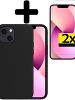 LUQ LUQ iPhone 14 Hoesje Siliconen Met 2x Screenprotector Met Dichte Notch - Zwart