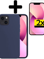 LUQ LUQ iPhone 14 Plus Hoesje Siliconen Met 2x Screenprotector Met Dichte Notch - Donkerblauw