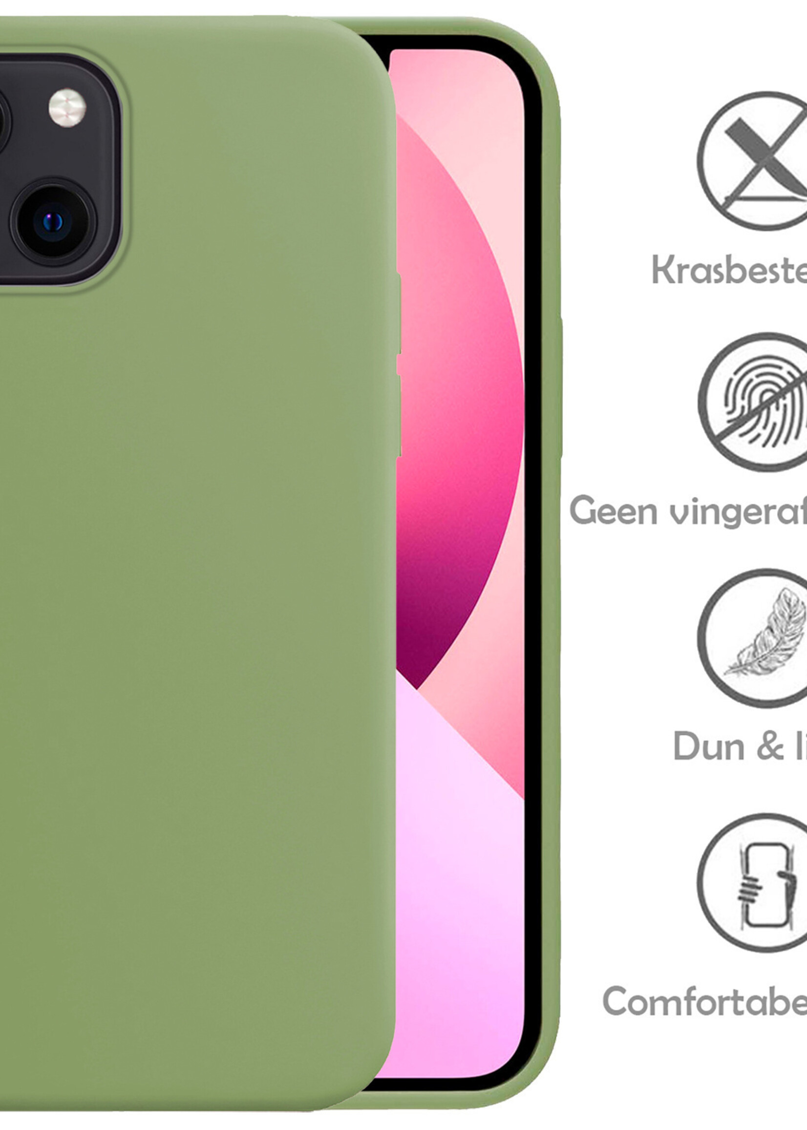 LUQ Hoesje Geschikt voor iPhone 14 Plus Hoesje Siliconen Case Met 2x Screenprotector - Hoes Geschikt voor iPhone 14 Plus Hoes Siliconen - Groen