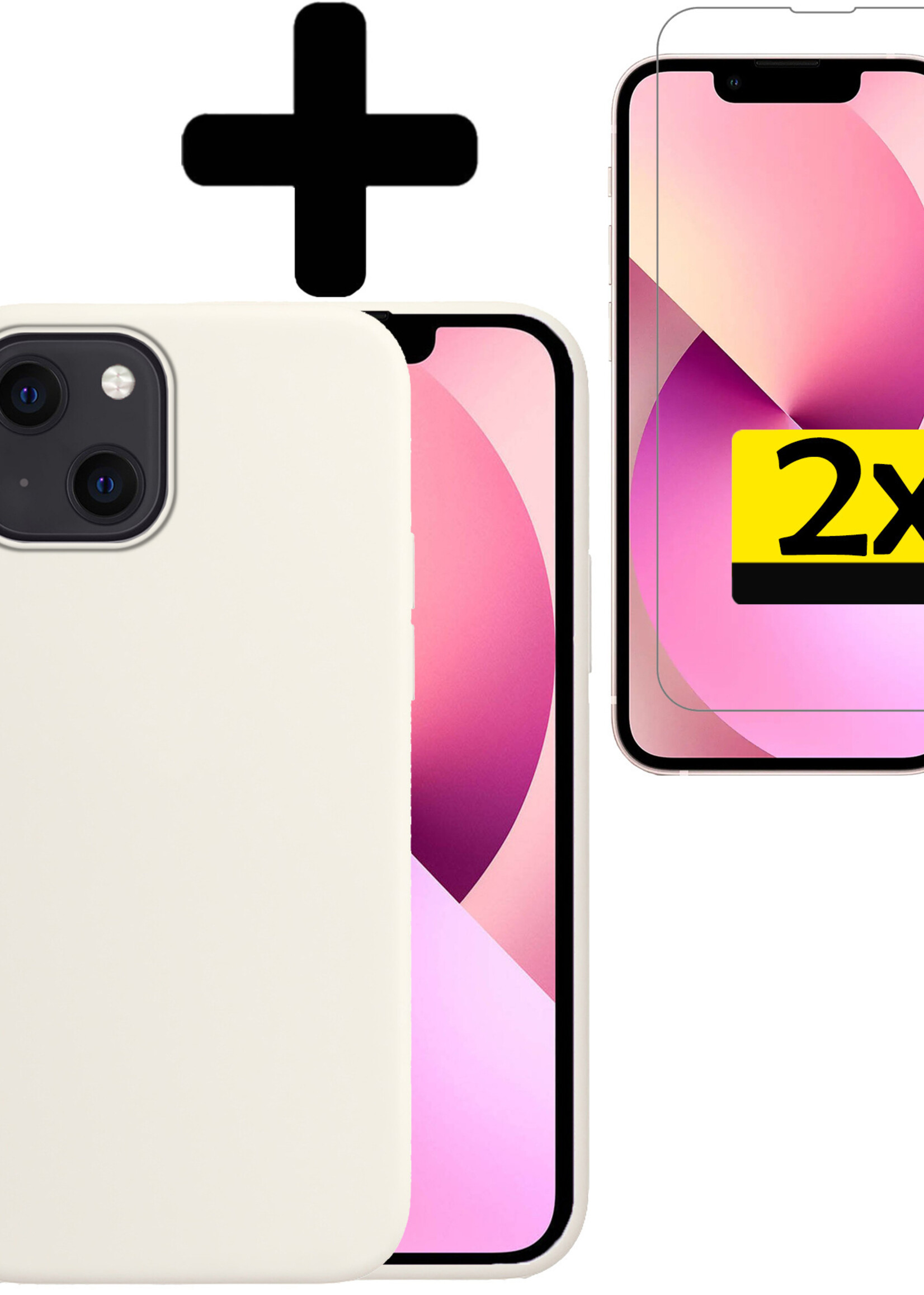 LUQ Hoesje Geschikt voor iPhone 14 Plus Hoesje Siliconen Case Met 2x Screenprotector - Hoes Geschikt voor iPhone 14 Plus Hoes Siliconen - Wit