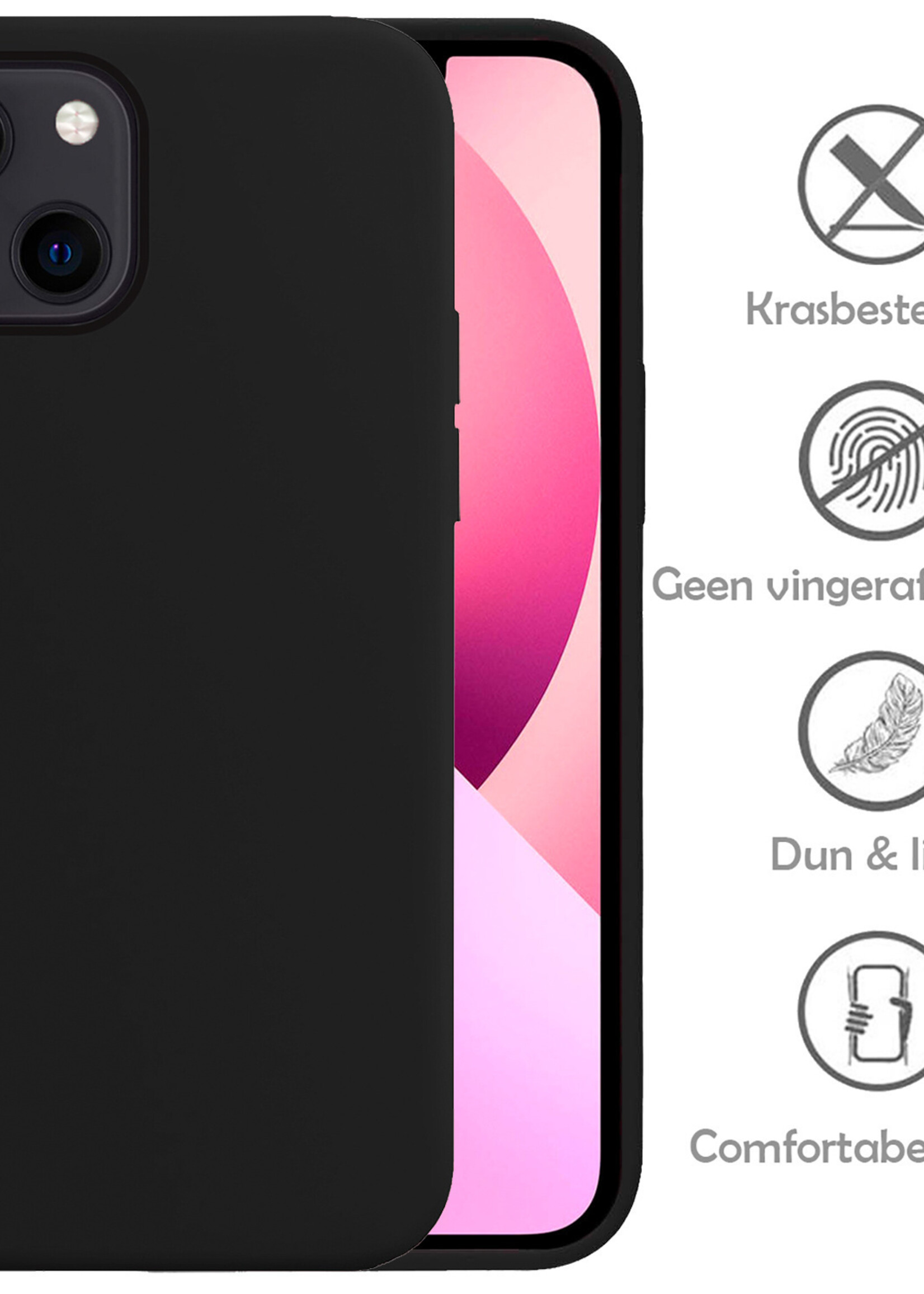 LUQ Hoesje Geschikt voor iPhone 14 Plus Hoesje Siliconen Case Met 2x Screenprotector - Hoes Geschikt voor iPhone 14 Plus Hoes Siliconen - Zwart